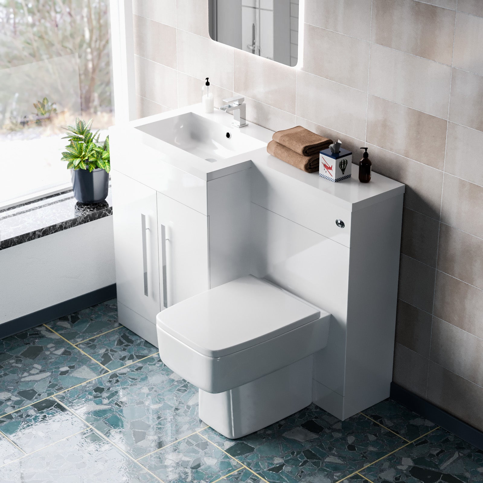 Aric 1100mm Freestanding White Basin Vanity Unit with WC Unit & BTW Toilet