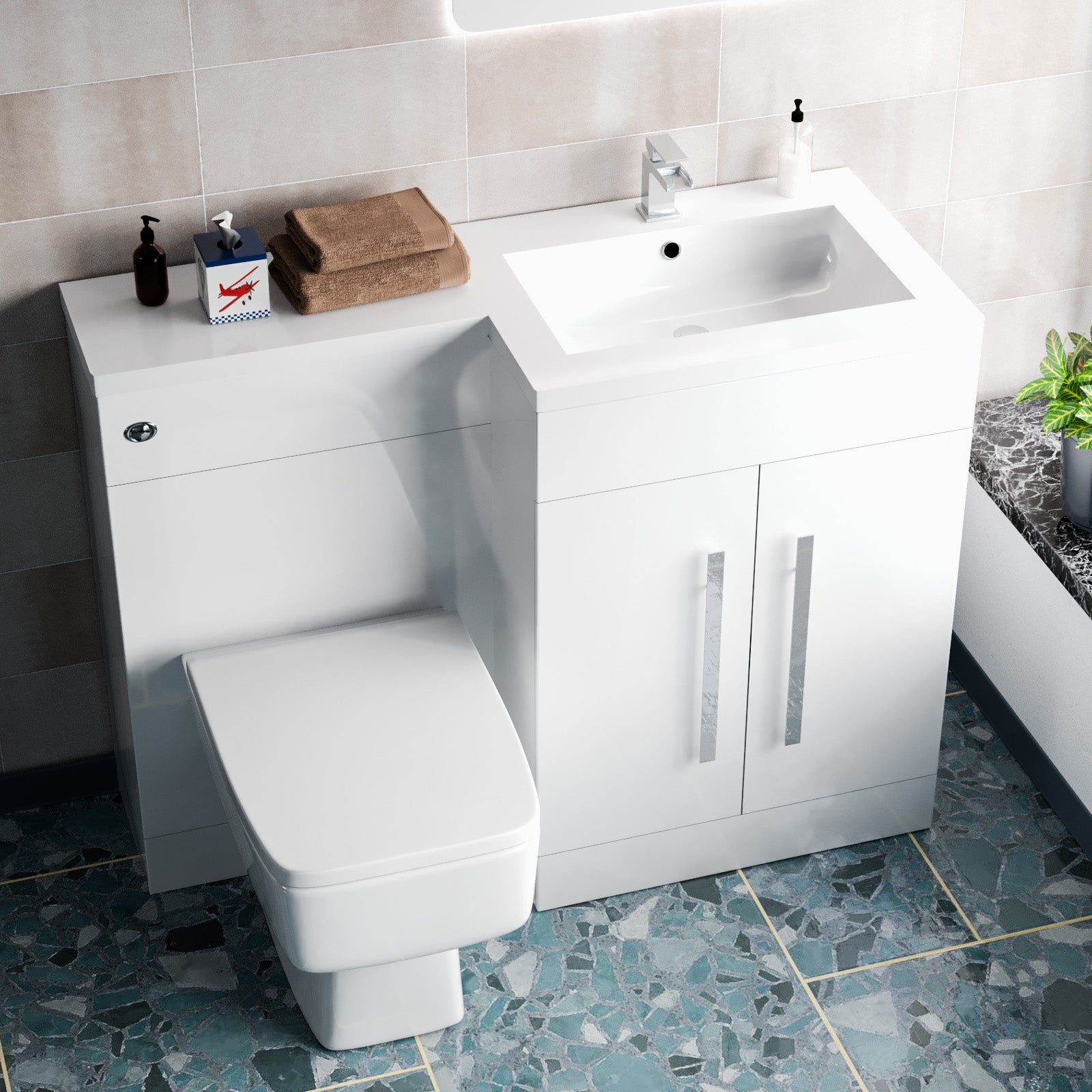 Aric 1100mm Freestanding White Basin Vanity Unit with WC Unit & BTW Toilet