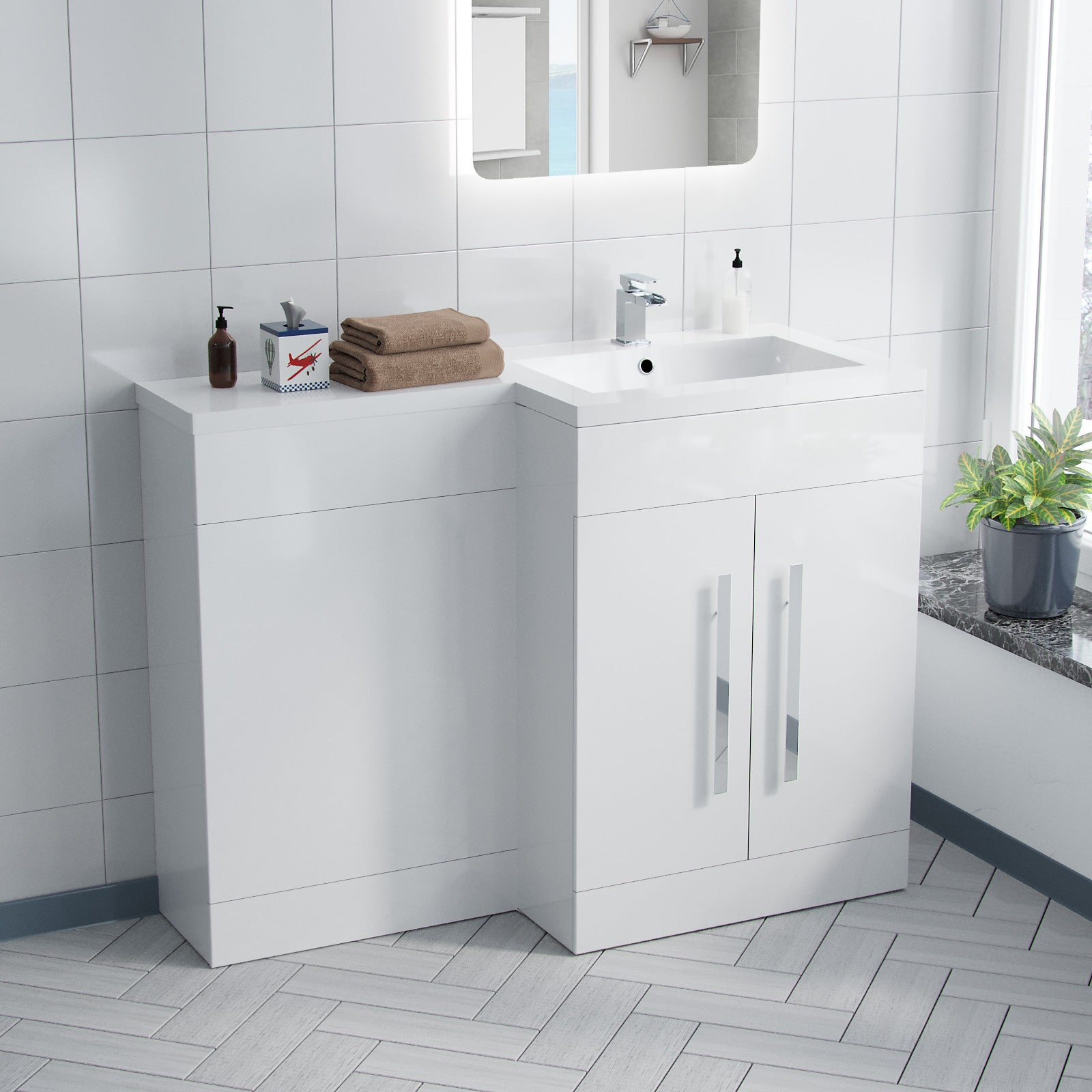 Aric White Gloss Vanity Unit Basin Sink Furniture Cabinet 1100mm