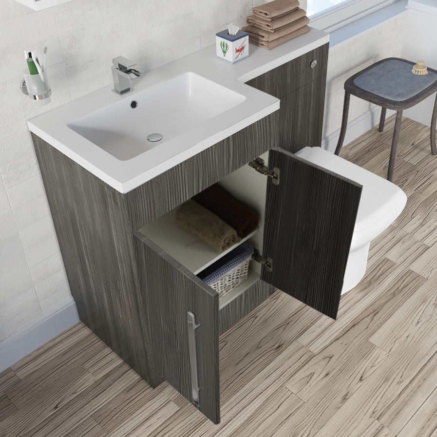 Aric 1100mm Vanity Basin Unit, WC Unit & Welbourne Back To Wall Toilet Grey