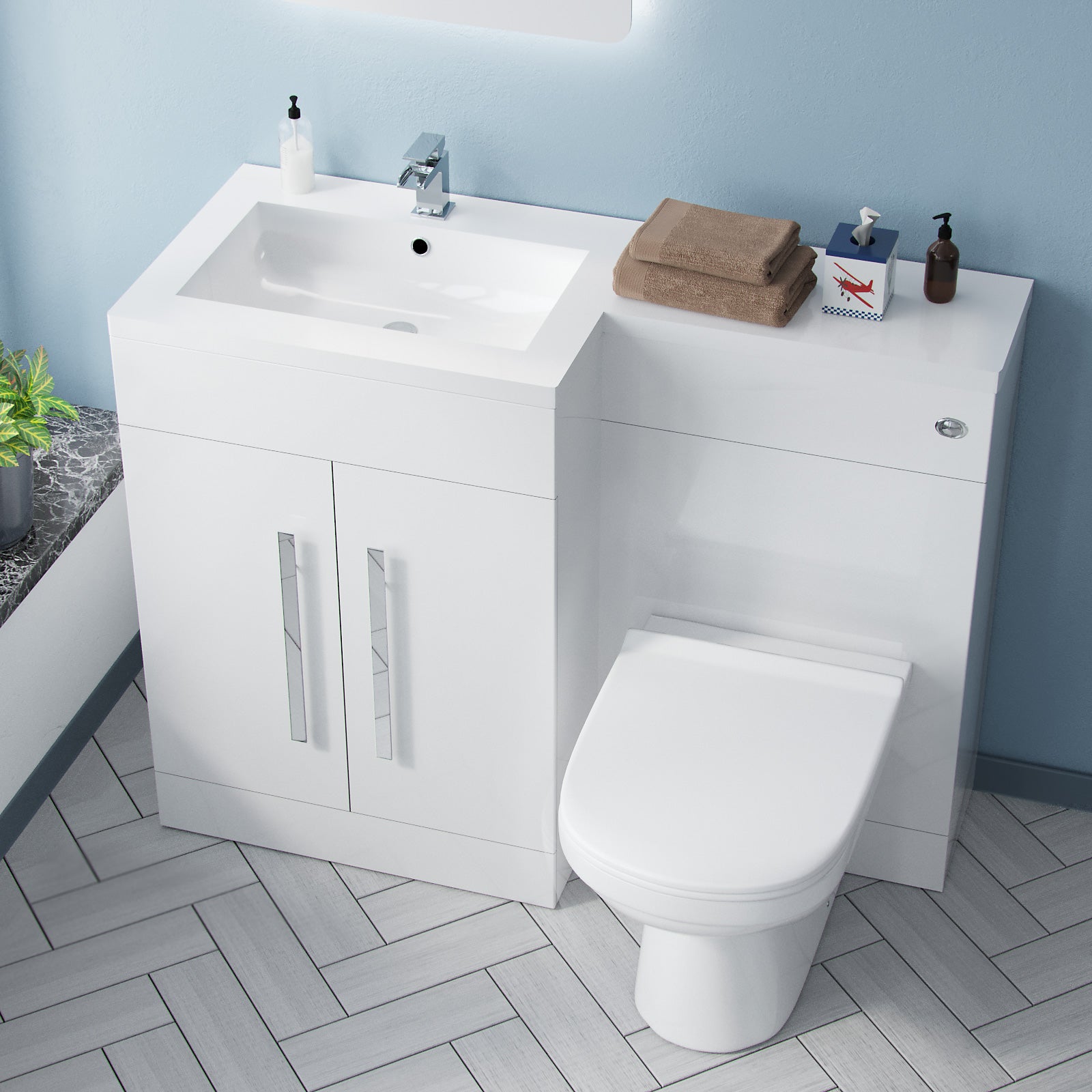 Aric 1100mm Vanity Basin Unit, WC Unit & Hayley Back To Wall Toilet White