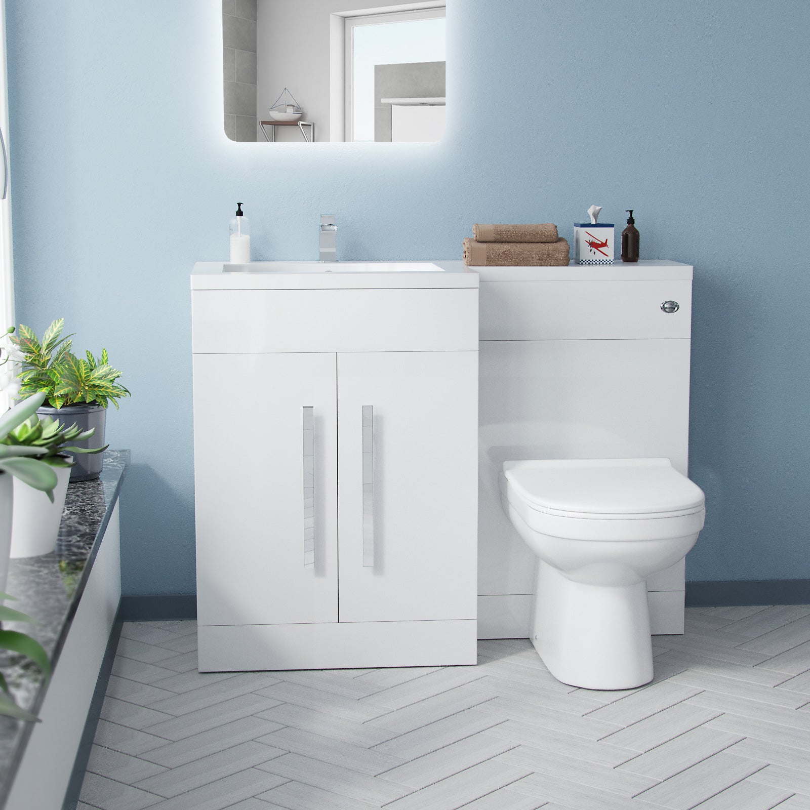 Aric 1100mm Vanity Basin Unit, WC Unit & Hayley Back To Wall Toilet White