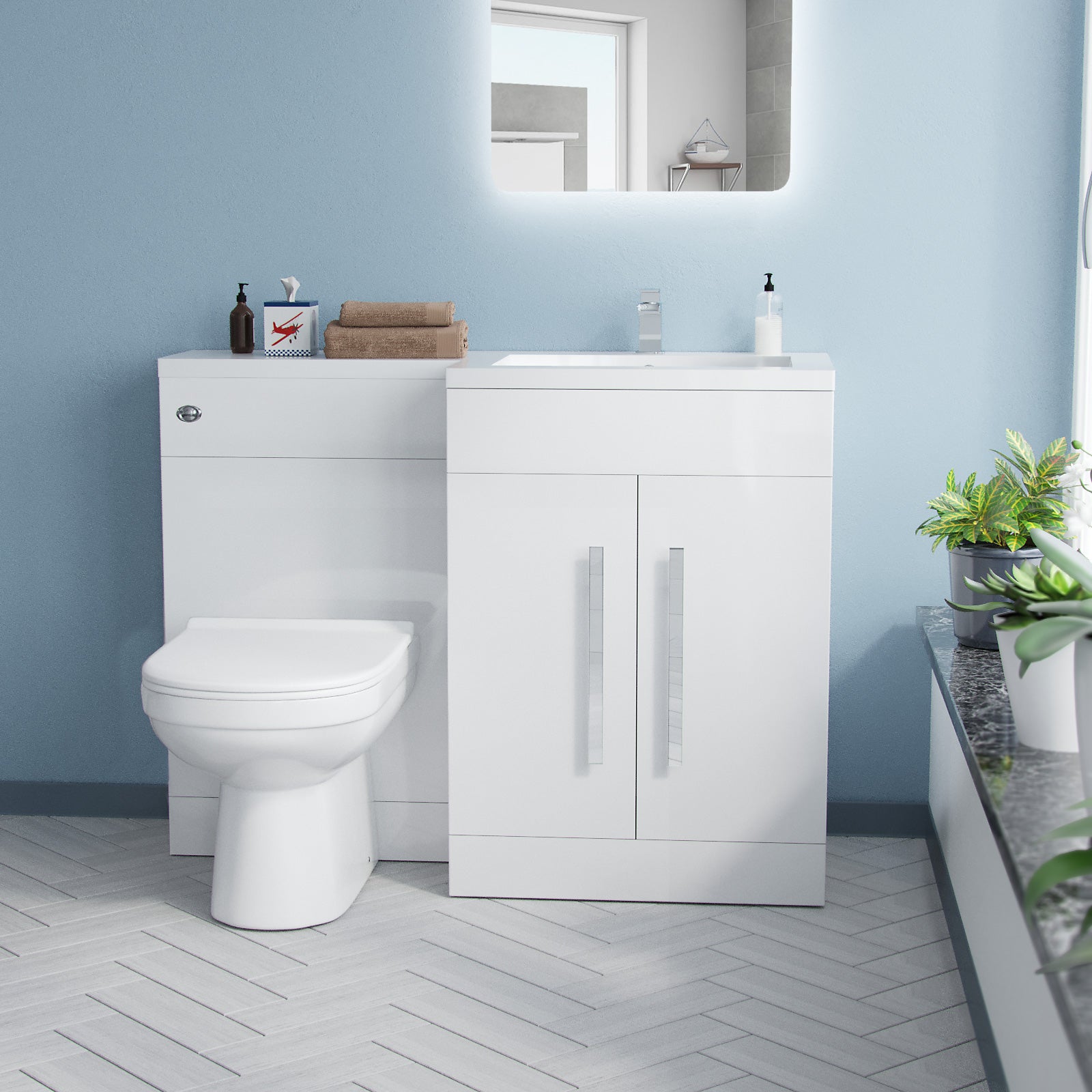 Aric 1100mm Vanity Basin Unit, WC Unit & Hayley Back To Wall Toilet White