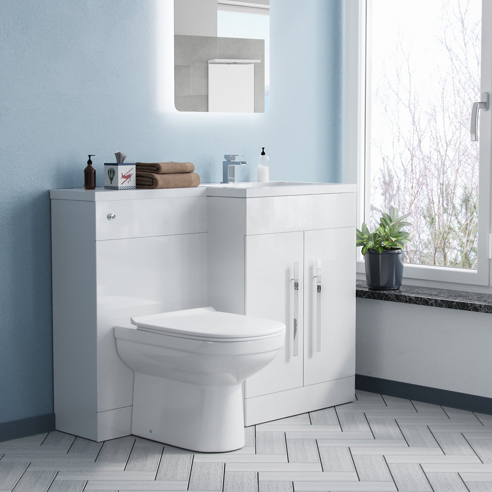 Aric 1100mm Vanity Basin Unit, WC Unit & Hayley Back To Wall Toilet White