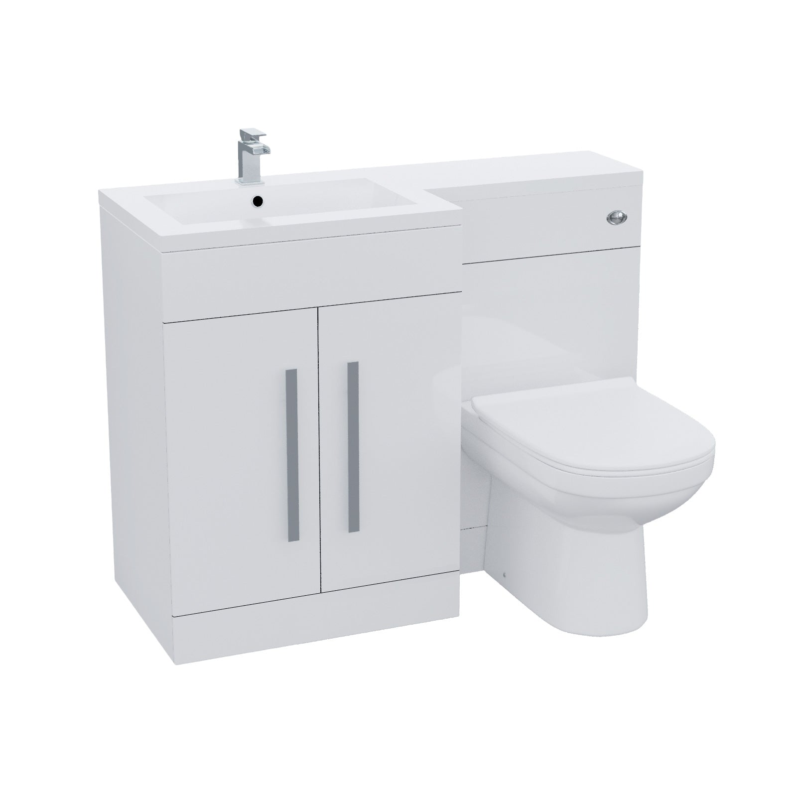 Aric 1100mm LH White Vanity Cabinet with Basin, WC & BTW Toilet Flat Pack