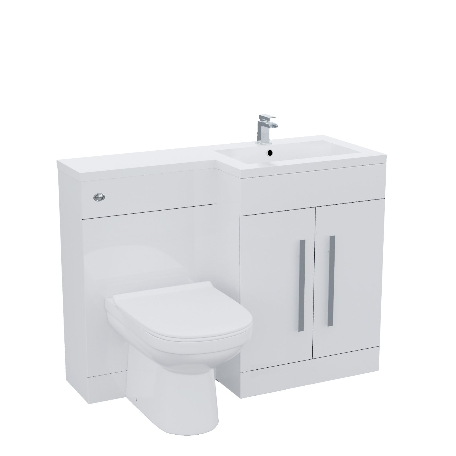 Aric White 1100mm L-Shape RH Basin Vanity Unit BTW WC Toilet Flat Pack