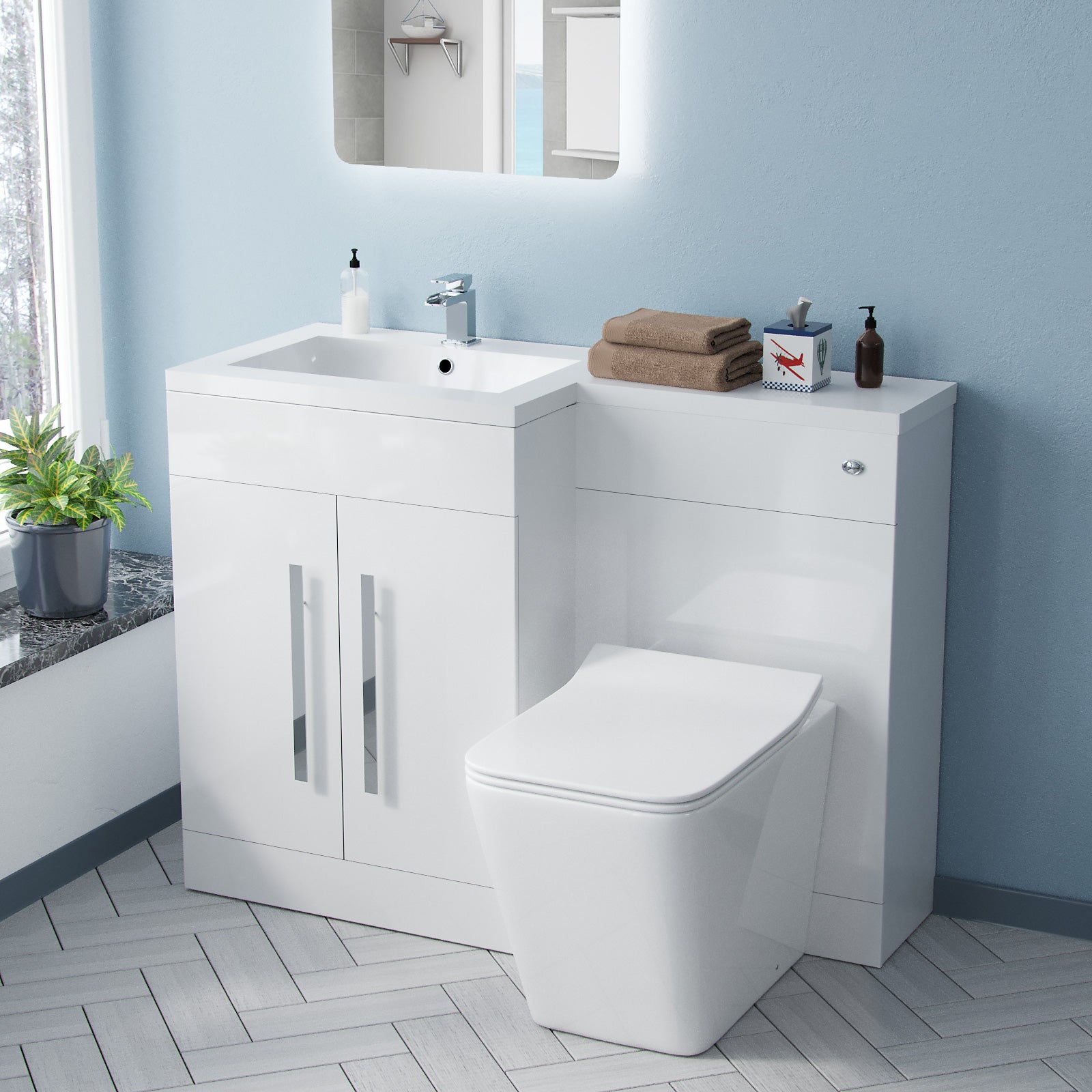 Aric 1100mm Vanity Basin Unit, WC Unit & Elora Back To Wall Toilet White