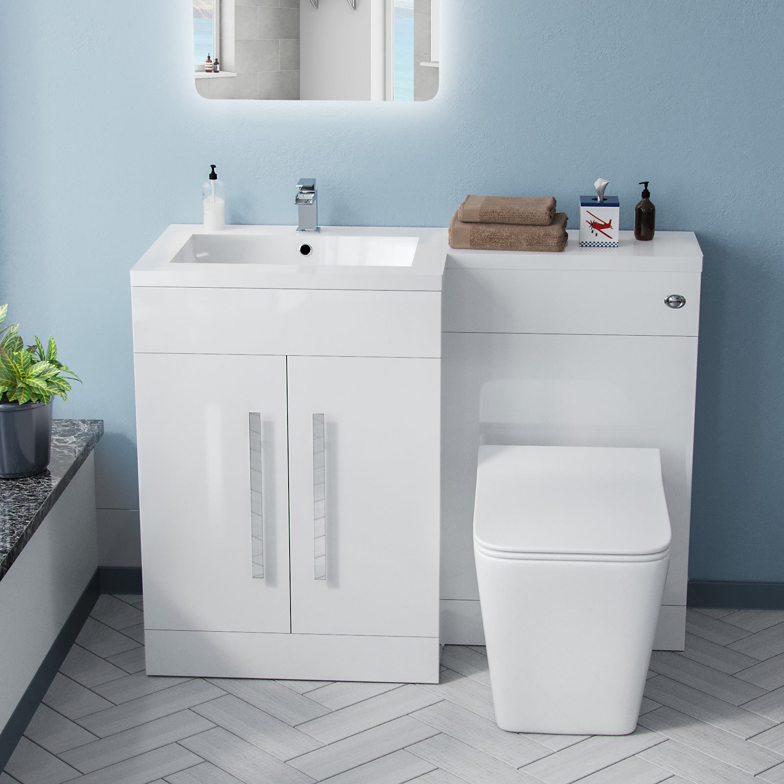 Aric 1100mm Vanity Basin Unit, WC Unit & Elora Back To Wall Toilet White