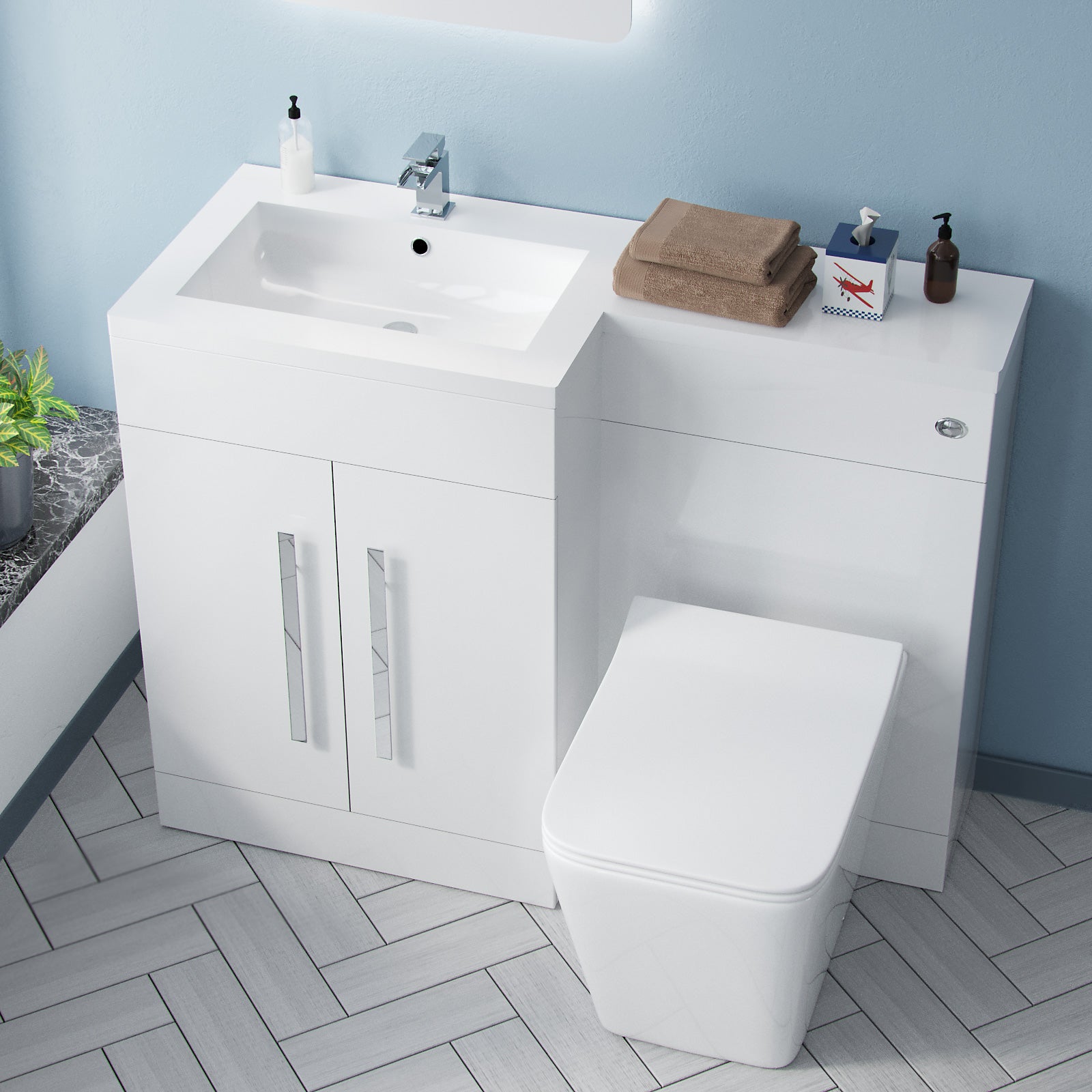 Aric 1100mm Vanity Basin Unit, WC Unit & Elora Back To Wall Toilet White