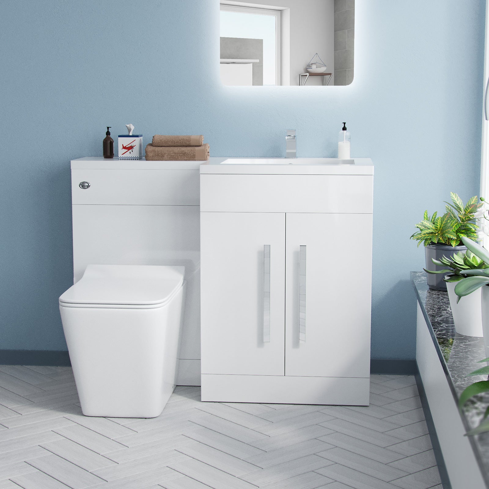 Aric 1100mm Vanity Basin Unit, WC Unit & Elora Back To Wall Toilet White