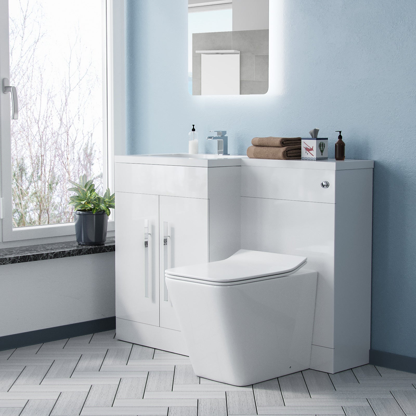 Aric 1100mm Vanity Basin Unit, WC Unit & Elora Back To Wall Toilet White