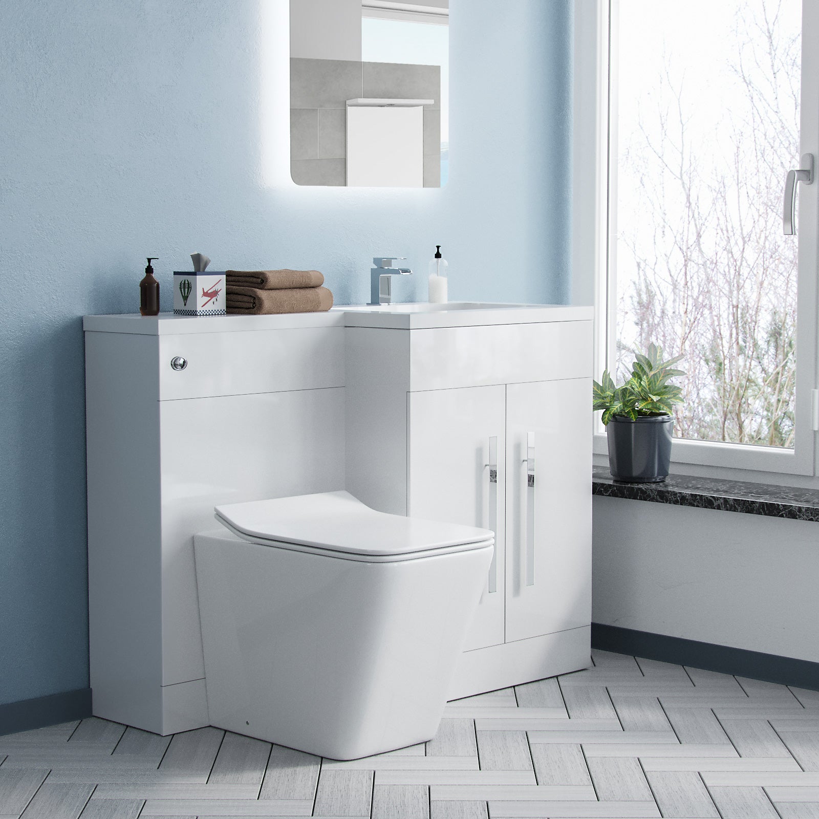 Aric 1100mm Vanity Basin Unit, WC Unit & Elora Back To Wall Toilet White