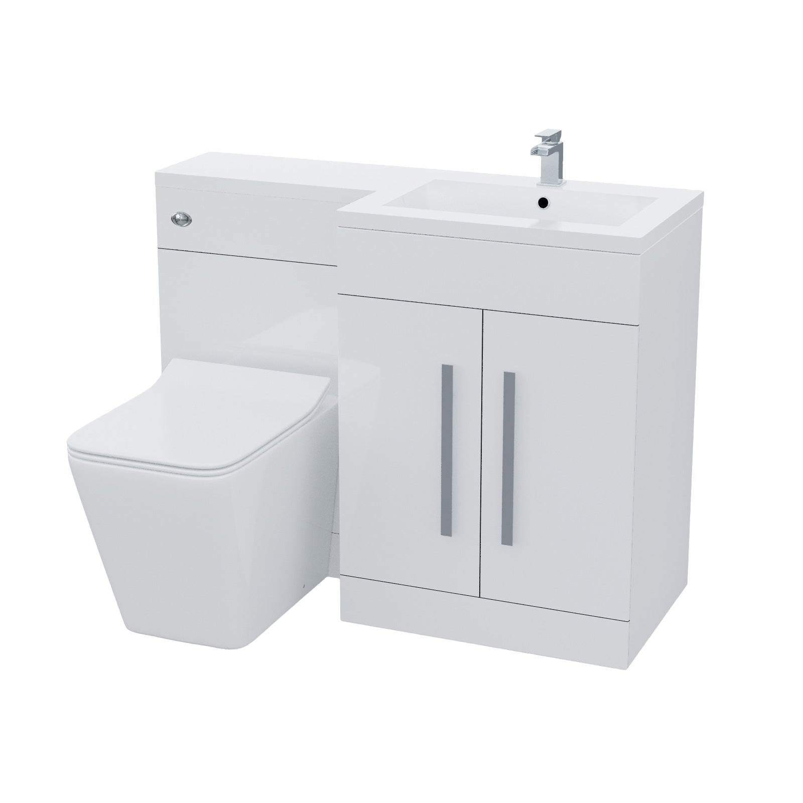 Aric 1100mm RH White Basin Vanity Unit WC BTW Rimless Toilet Flat Pack