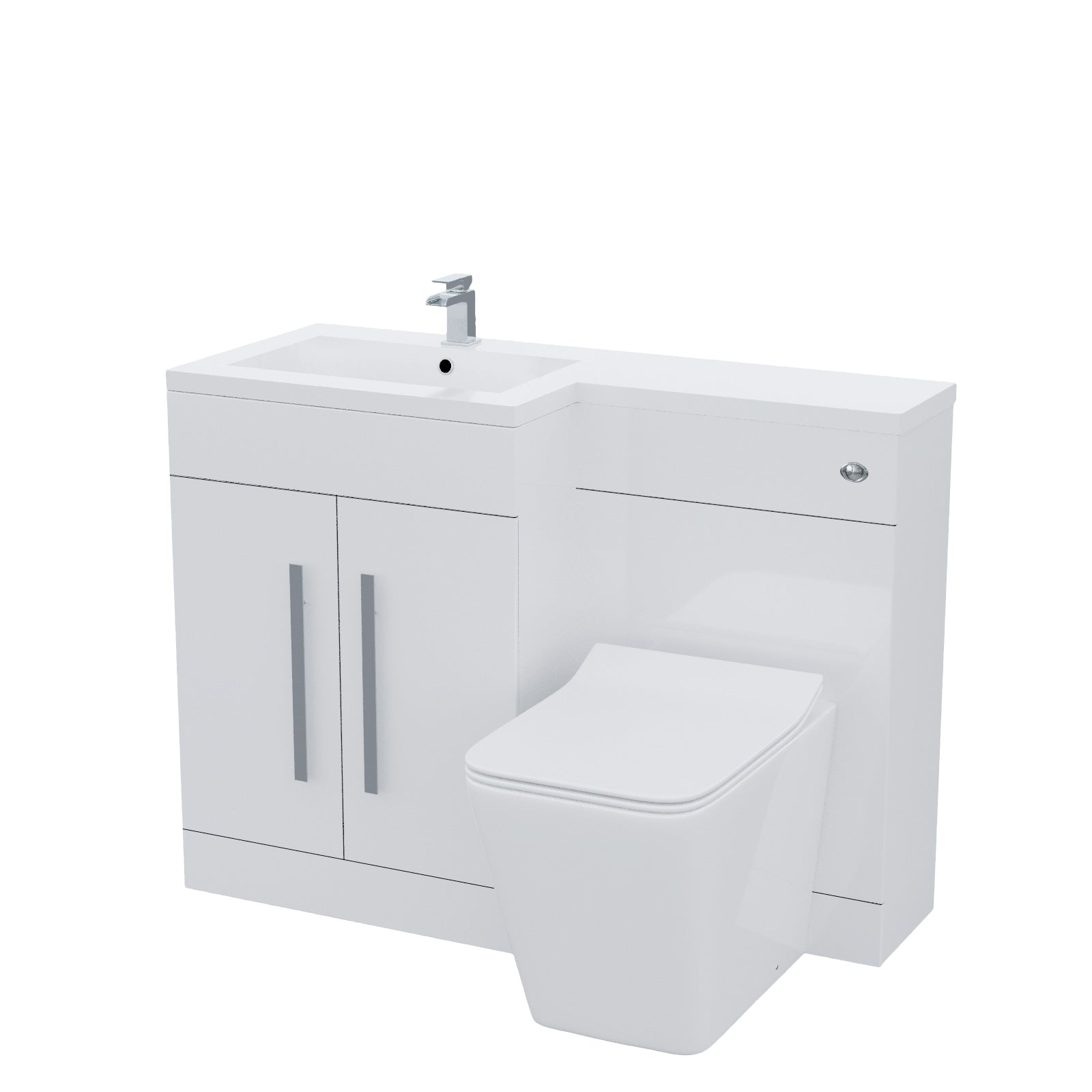 Aric 1100mm RH White Basin Vanity Unit WC BTW Rimless Toilet Flat Pack