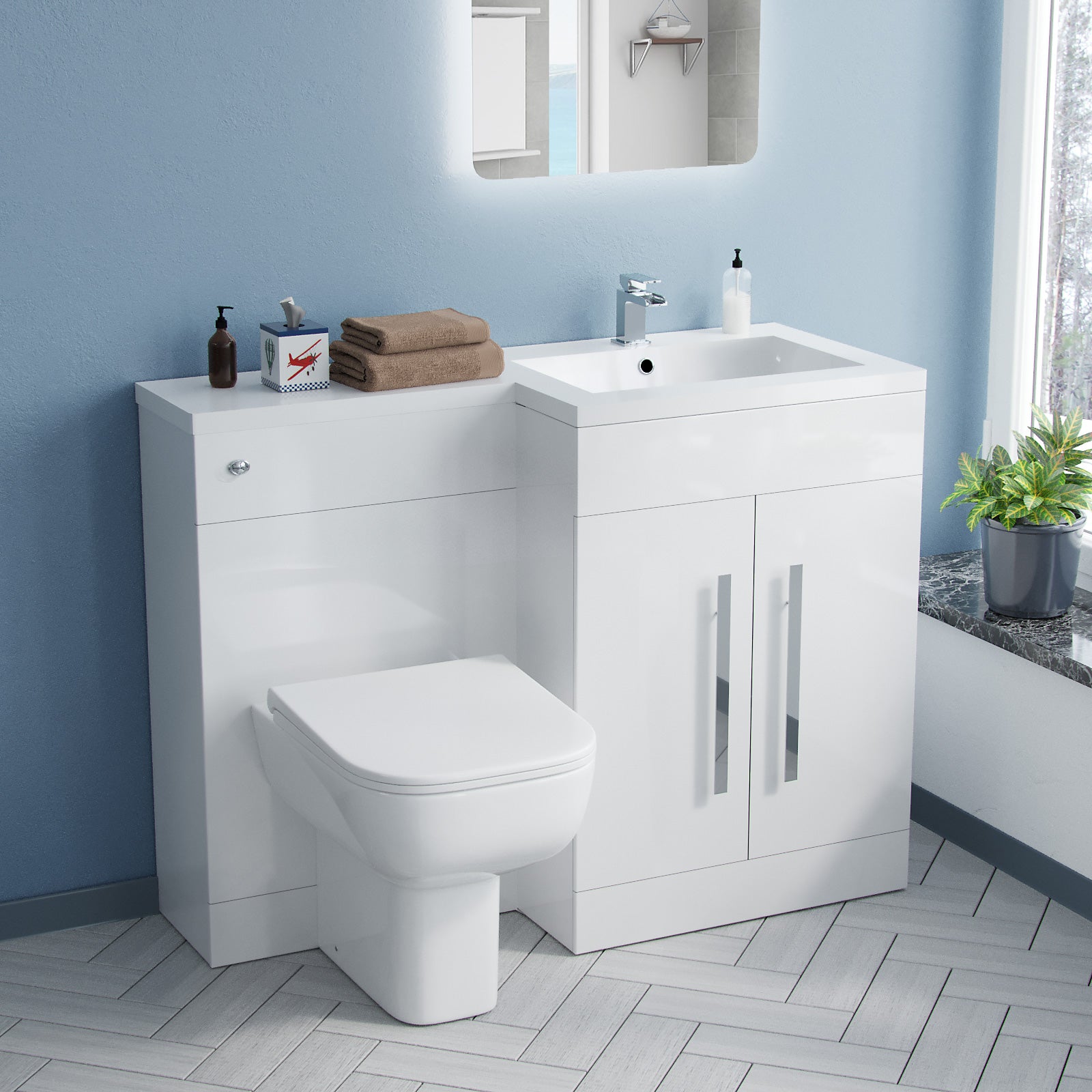 Aric RH 1100mm Vanity Basin Unit, WC Unit & Debra Back To Wall Toilet White