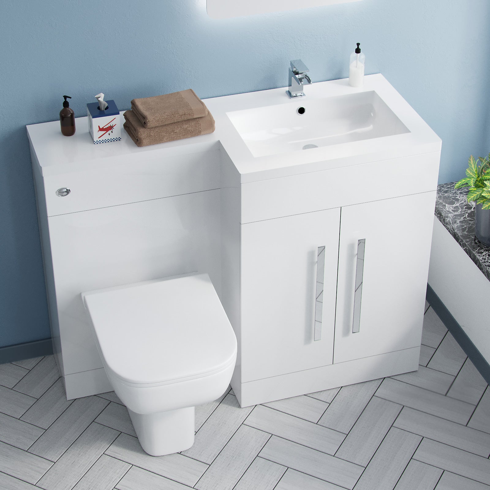 Aric RH 1100mm Vanity Basin Unit, WC Unit & Debra Back To Wall Toilet White