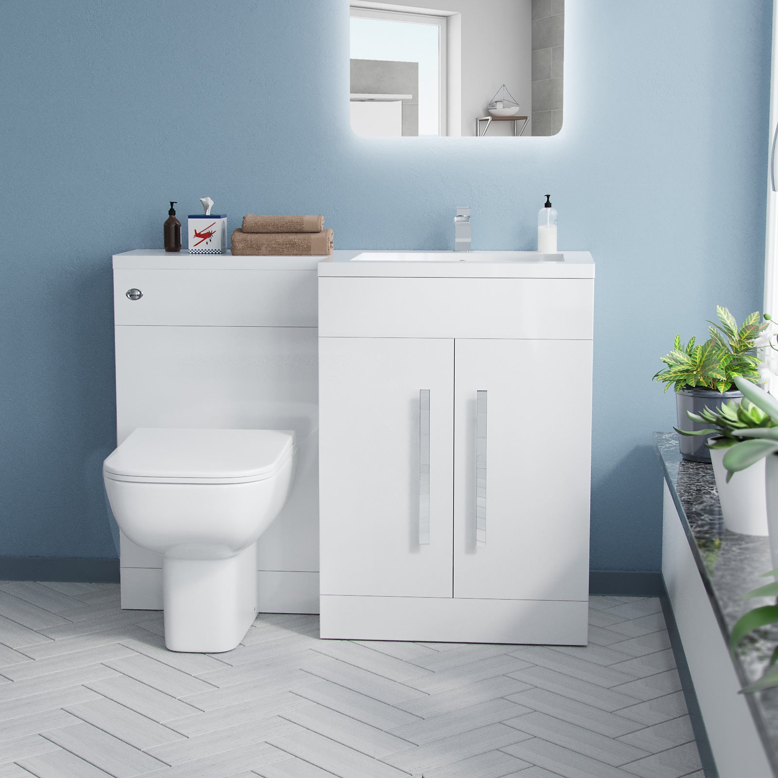 Aric RH 1100mm Vanity Basin Unit, WC Unit & Debra Back To Wall Toilet White