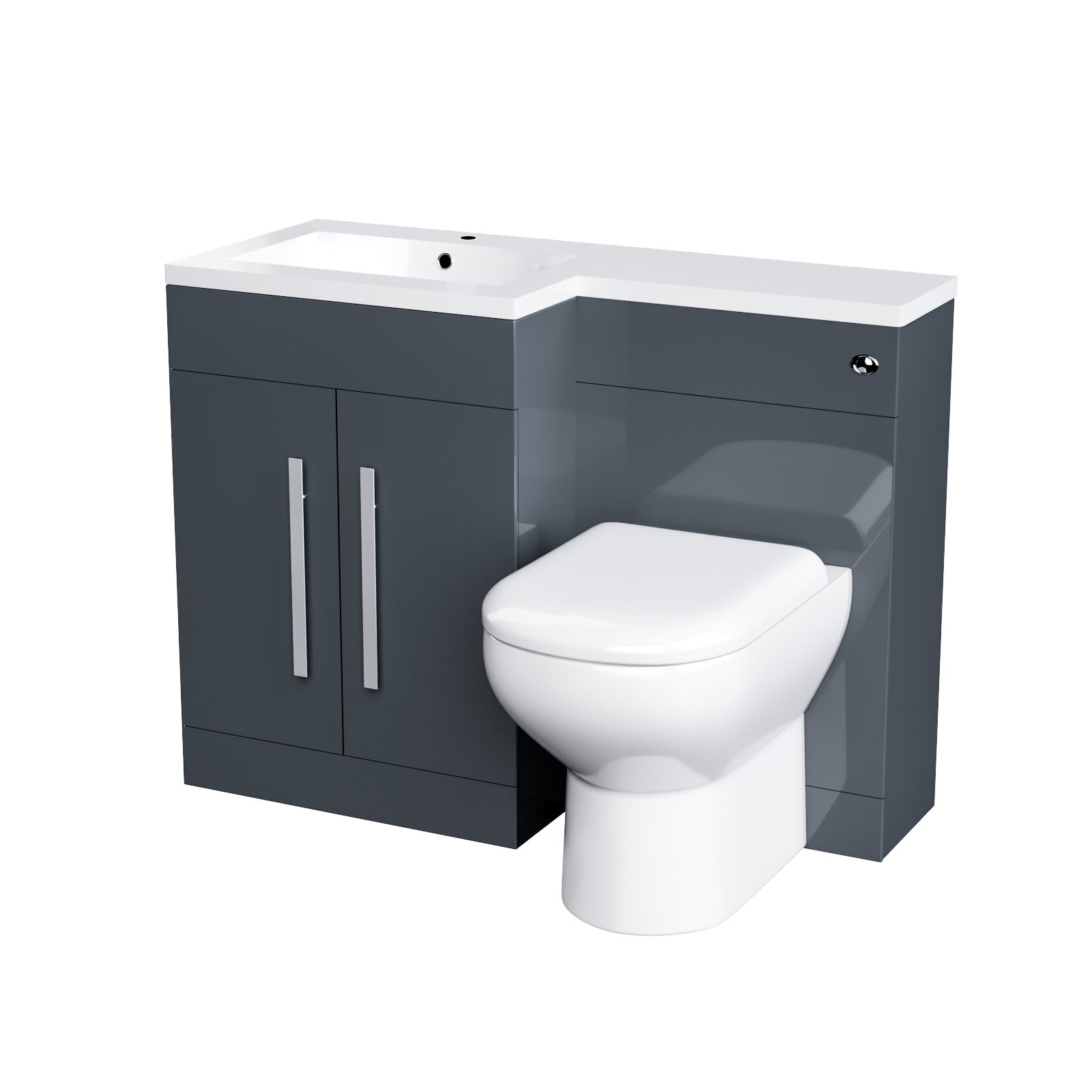 1100mm LH Freestanding Grey Vanity with BTW Toilet, WC & Basin