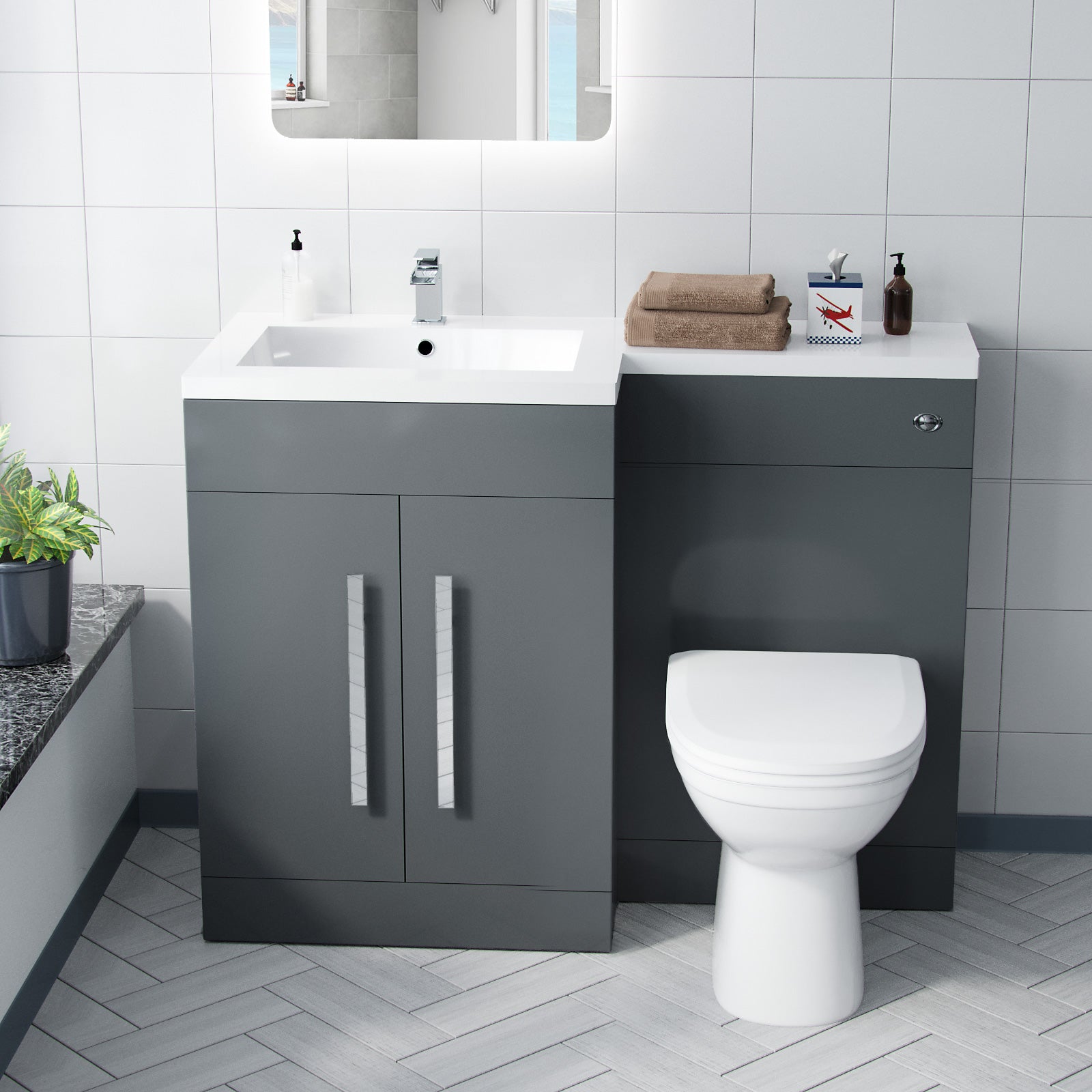 Aric 1100mm Vanity Basin Unit, WC Unit & Elso Back To Wall Toilet Grey