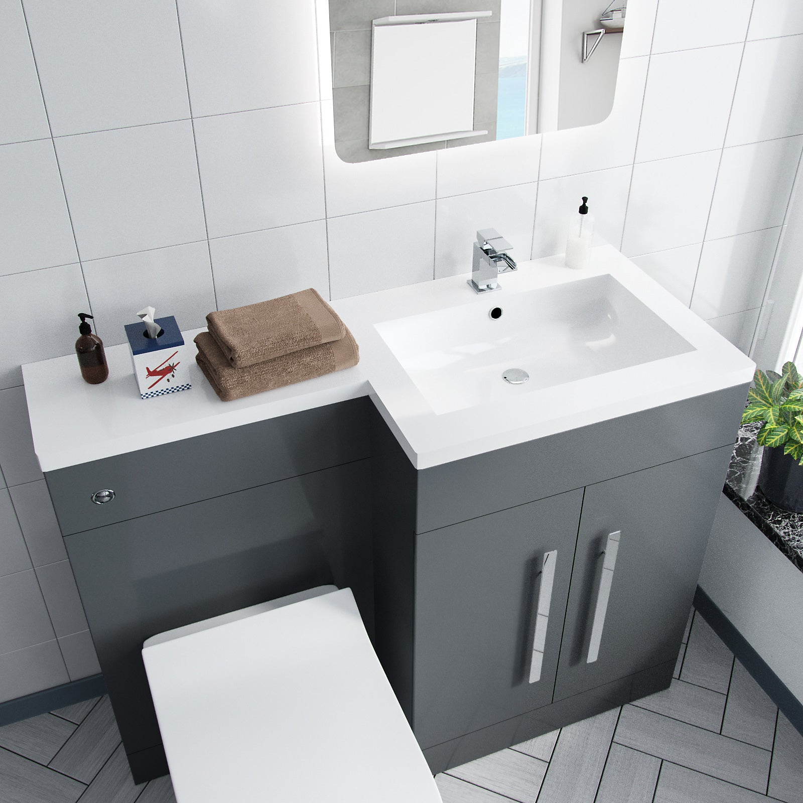 Aric 1100mm Vanity Basin Unit, WC Unit & Welbourne Back To Wall Toilet Grey