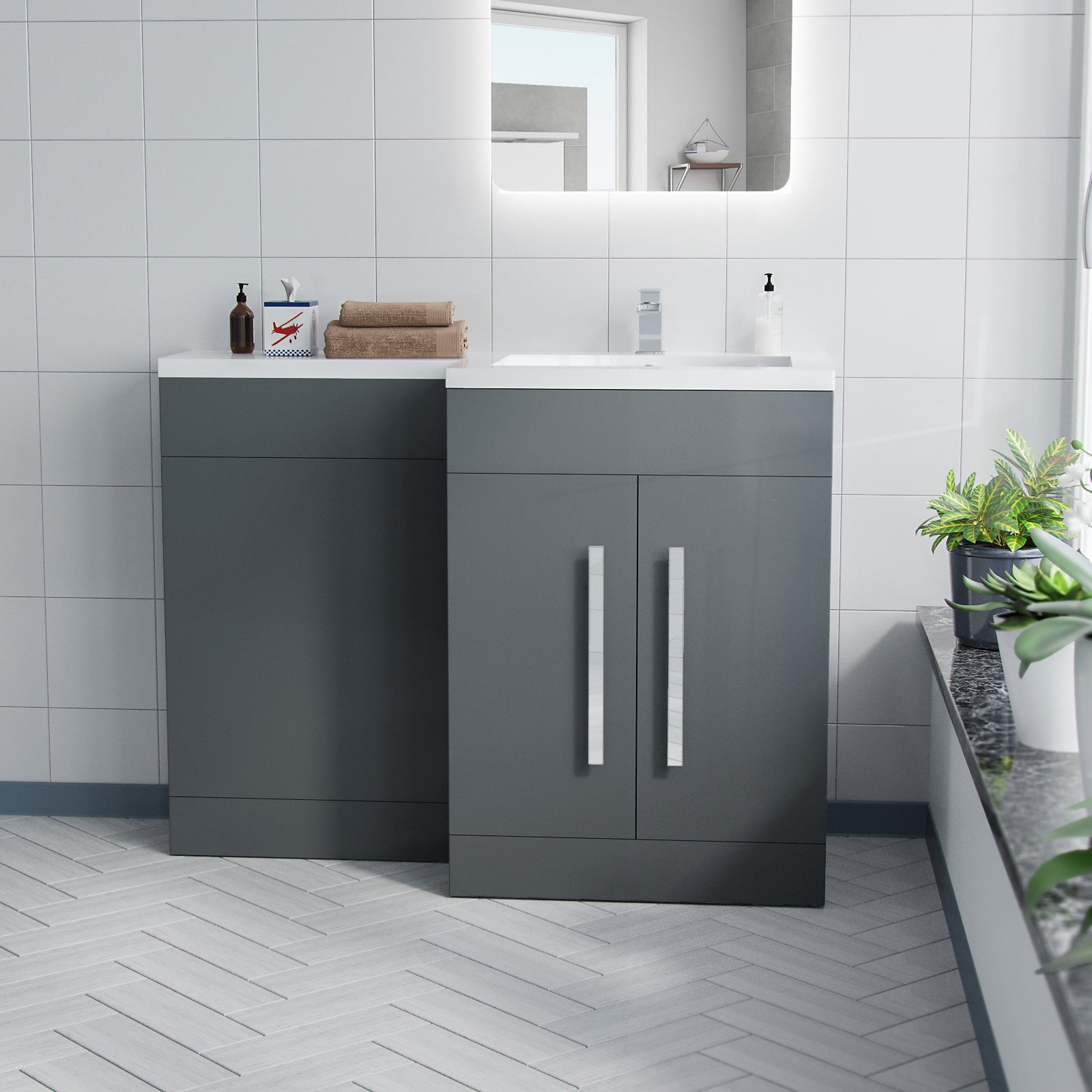 Jersey 900mm Right Hand Grey Basin Combination Vanity Unit