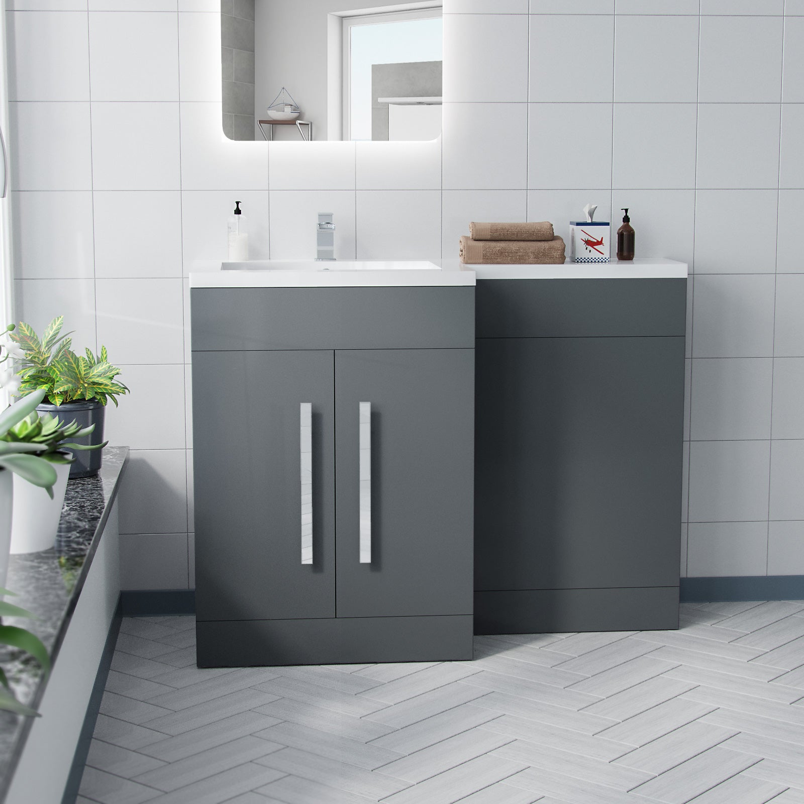 Jersey 900mm Right Hand Grey Basin Combination Vanity Unit