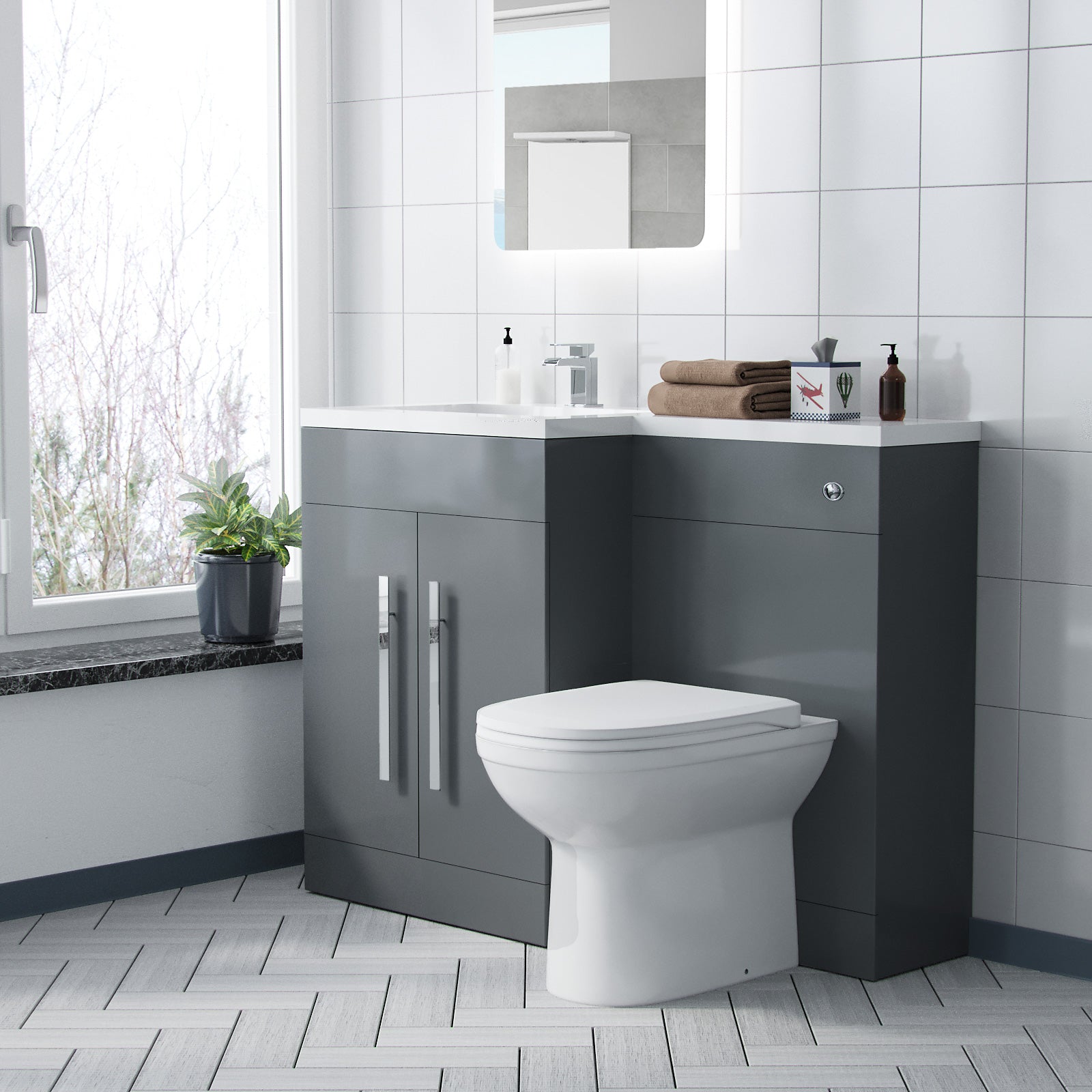 Aric 1100mm Vanity Basin Unit, WC Unit & Welbourne Back To Wall Toilet Grey