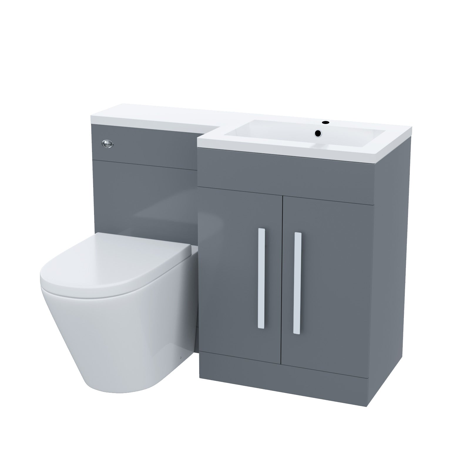 Aric 1100mm RH Freestanding Grey Vanity with BTW Rimless Toilet, WC & Basin