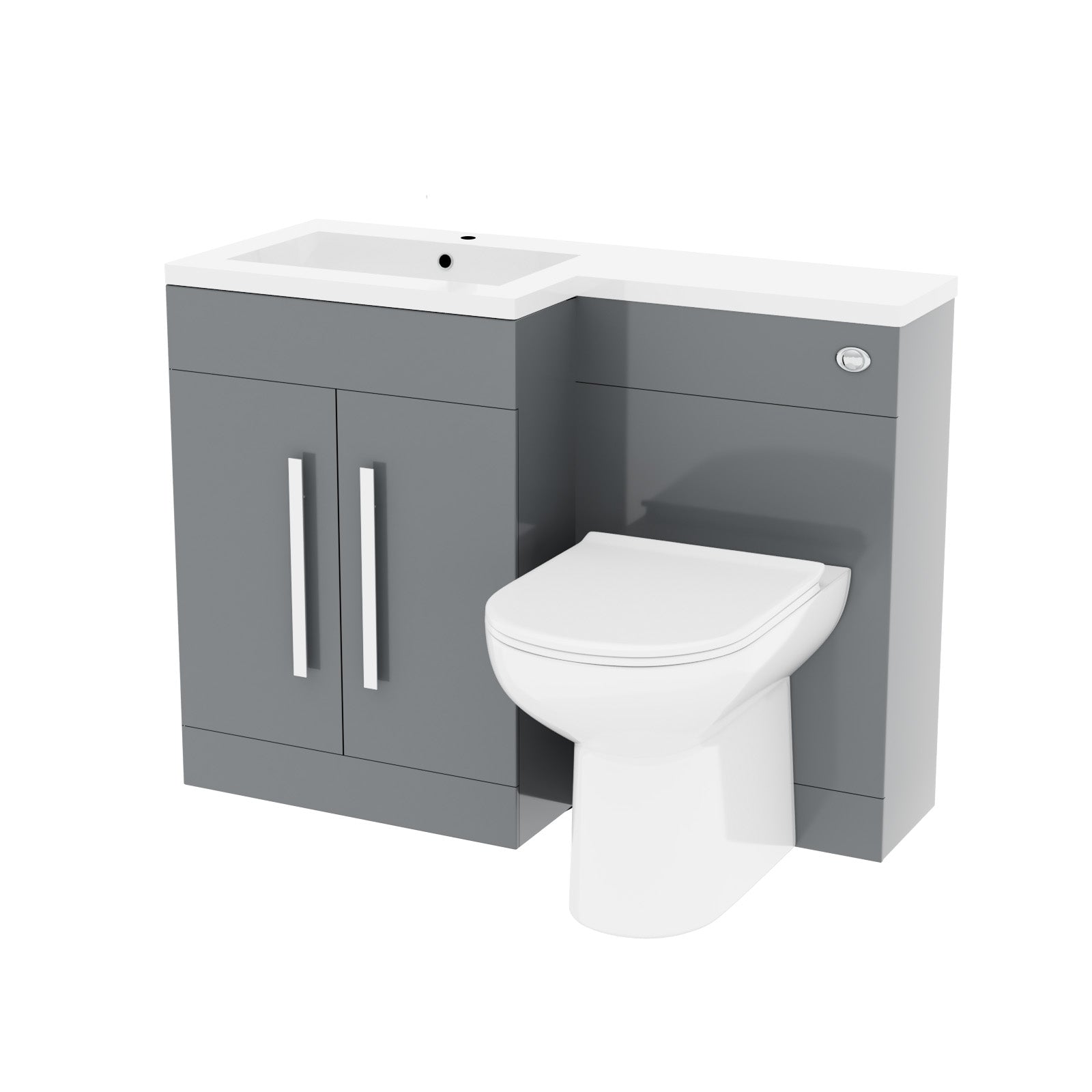 fancy less space bathroom set, vanity with basin and storage, white mounted toilet