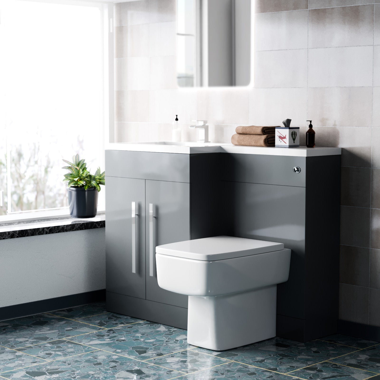 Aric 1100mm Freestanding Grey Basin Vanity Unit with WC Unit & BTW Toilet