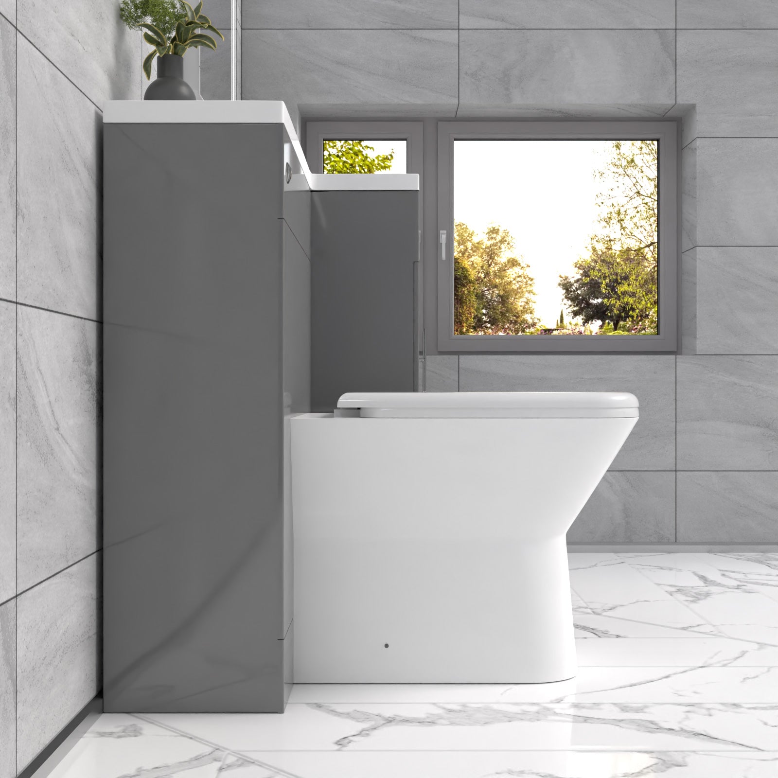 Aric RH 1100mm Vanity Basin Unit, WC Unit & Louis Back To Wall Toilet Grey