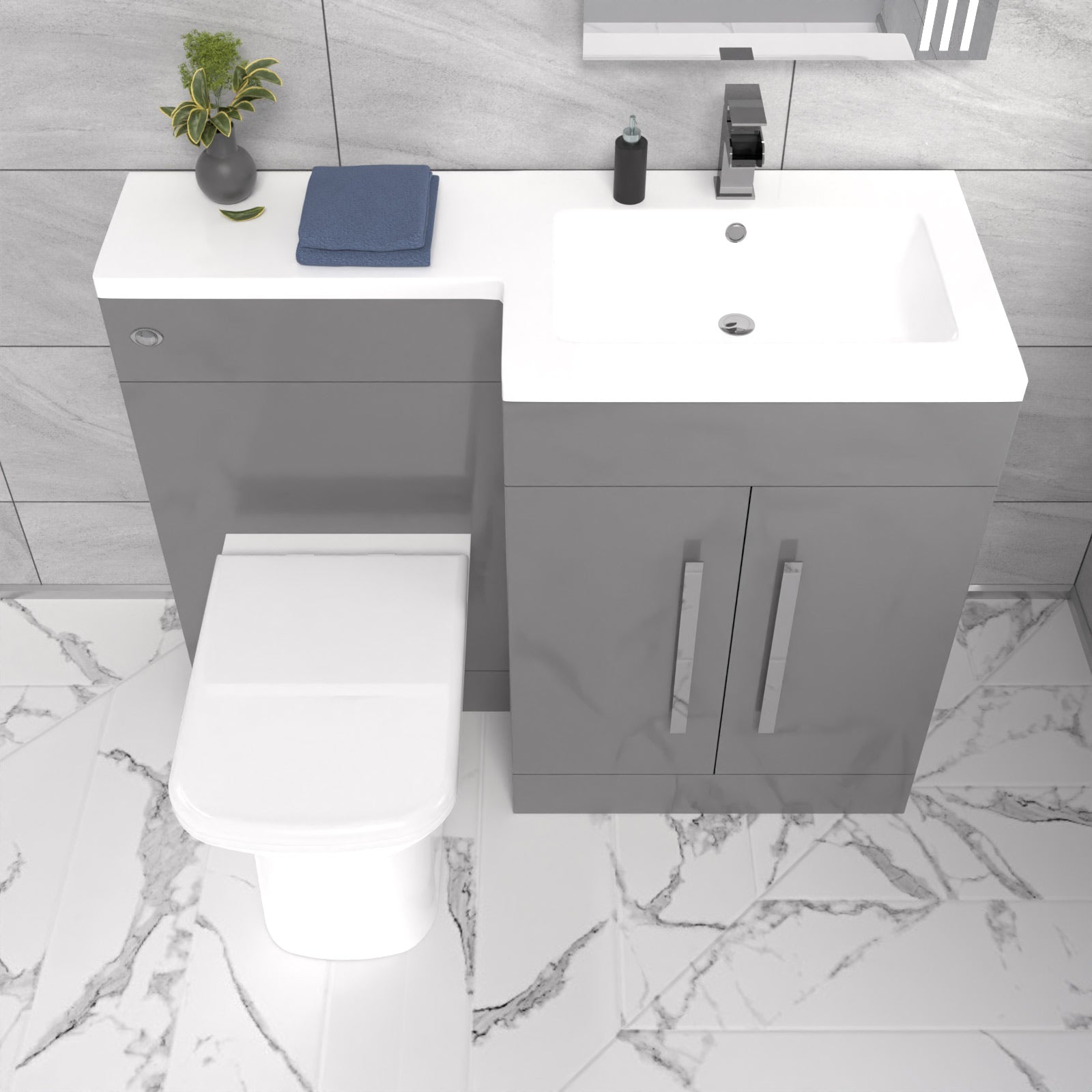 Aric 1100mm Vanity Basin Unit, WC Unit & Louis Back To Wall Toilet Grey