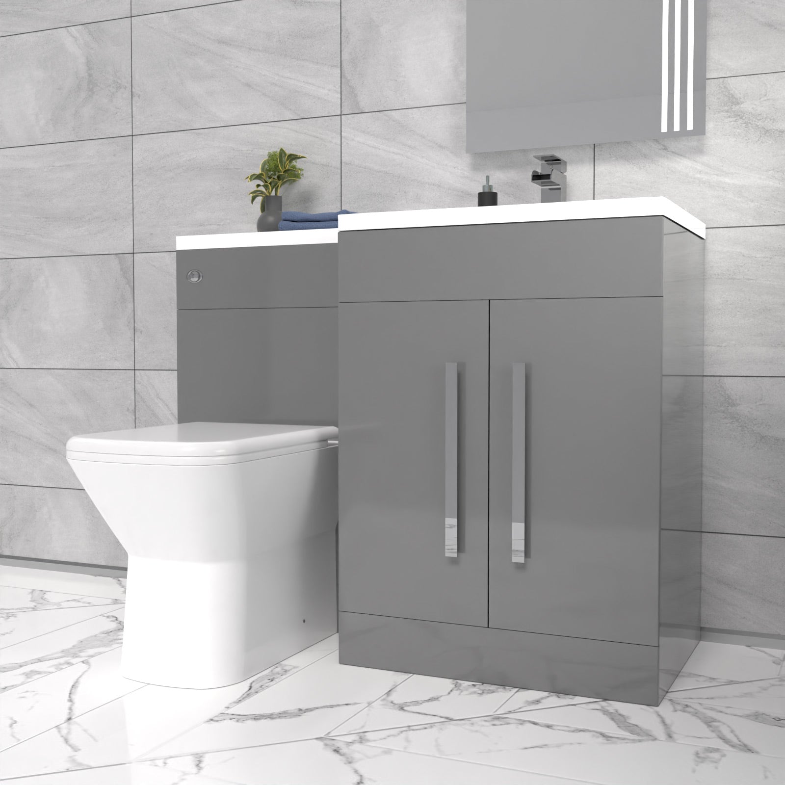 Aric 1100mm Vanity Basin Unit, WC Unit & Louis Back To Wall Toilet Grey