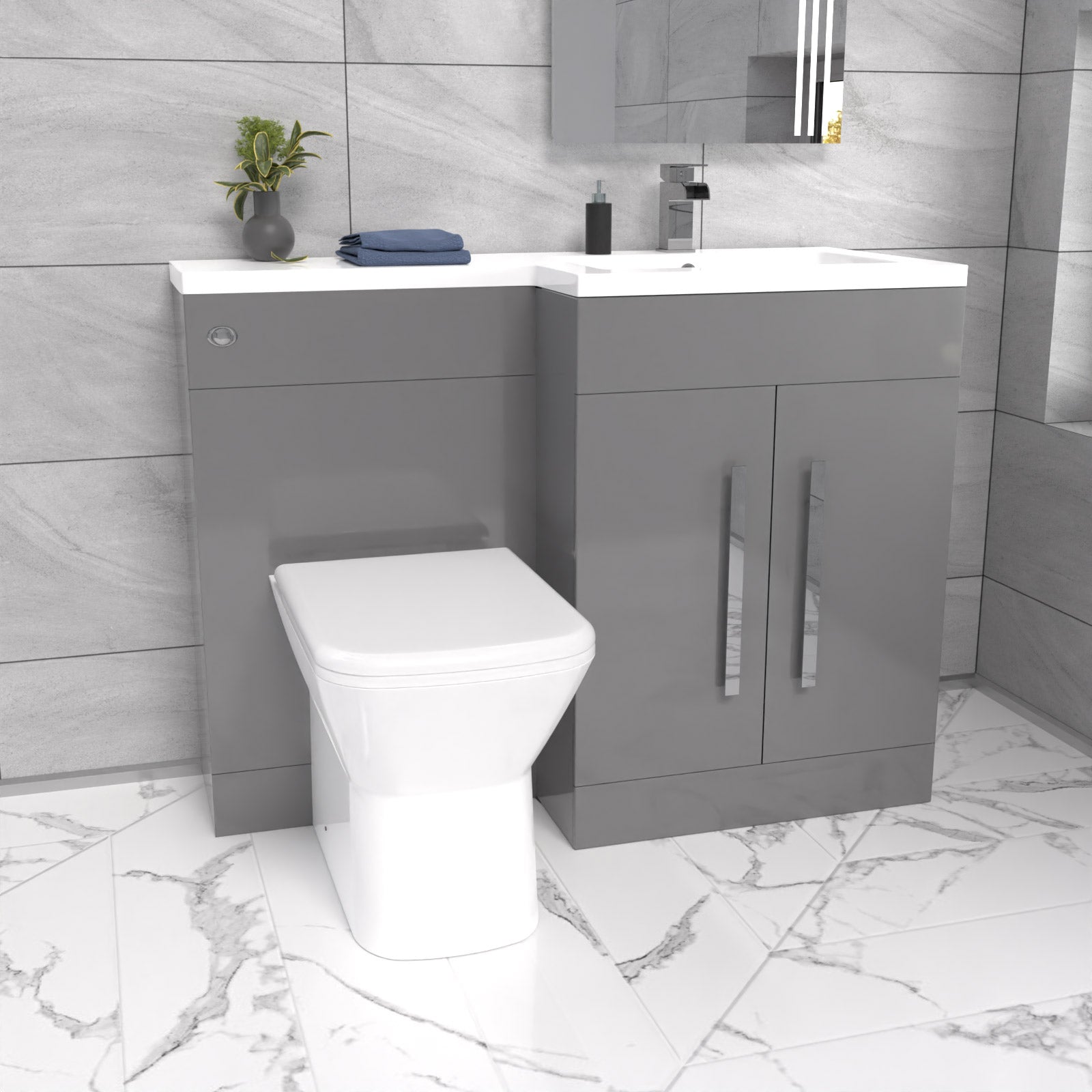 Aric 1100mm Vanity Basin Unit, WC Unit & Louis Back To Wall Toilet Grey