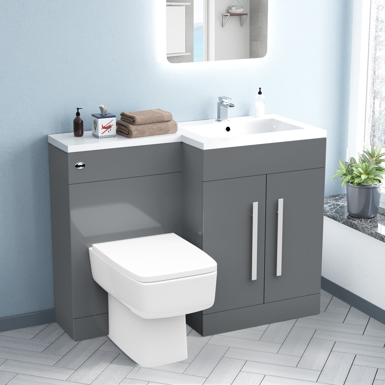 Aric 1100mm Freestanding Grey Basin Vanity Unit with WC Unit & BTW Toilet