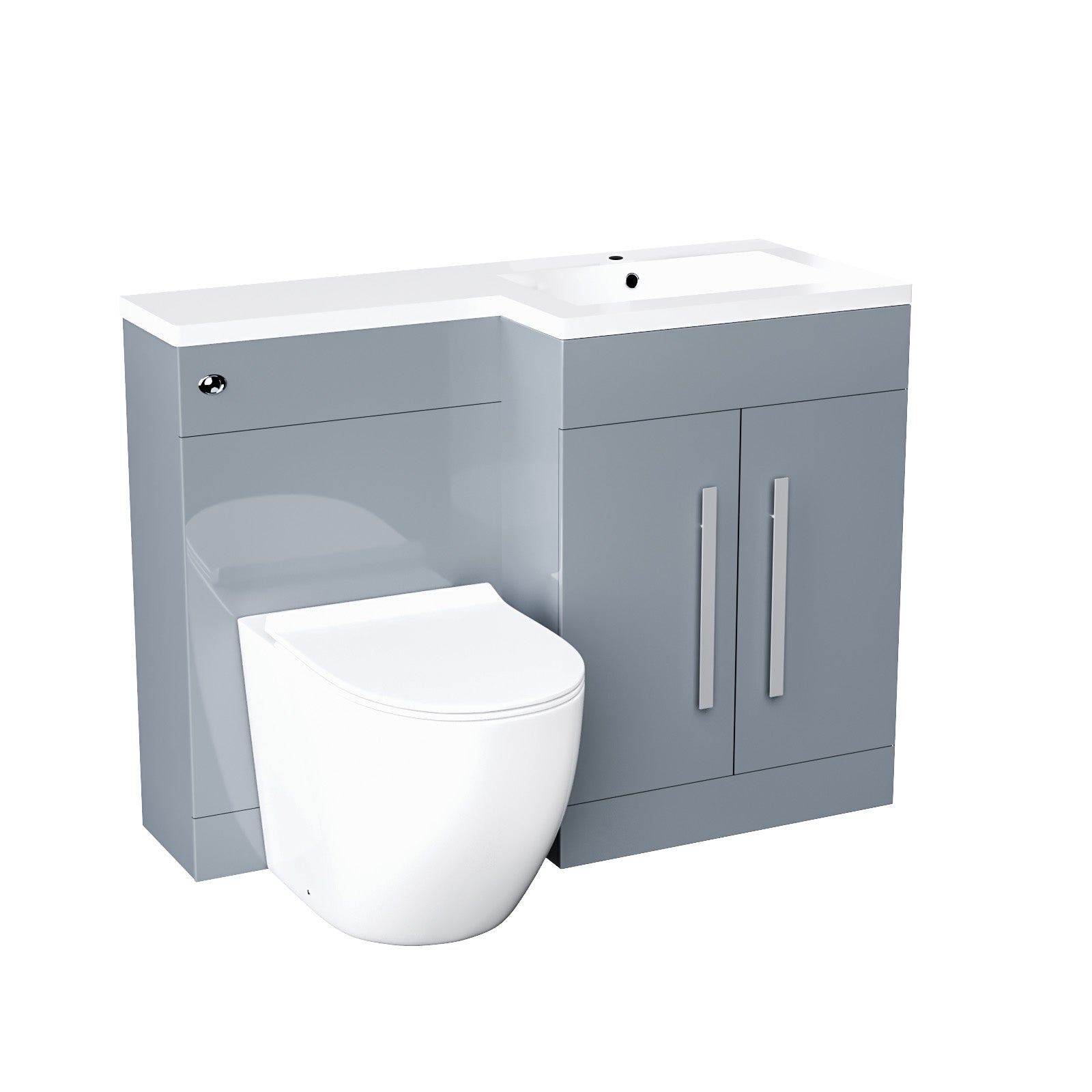 Aric 1100mm RH Rimless Round BTW Toilet, WC Unit & Resin Basin Grey