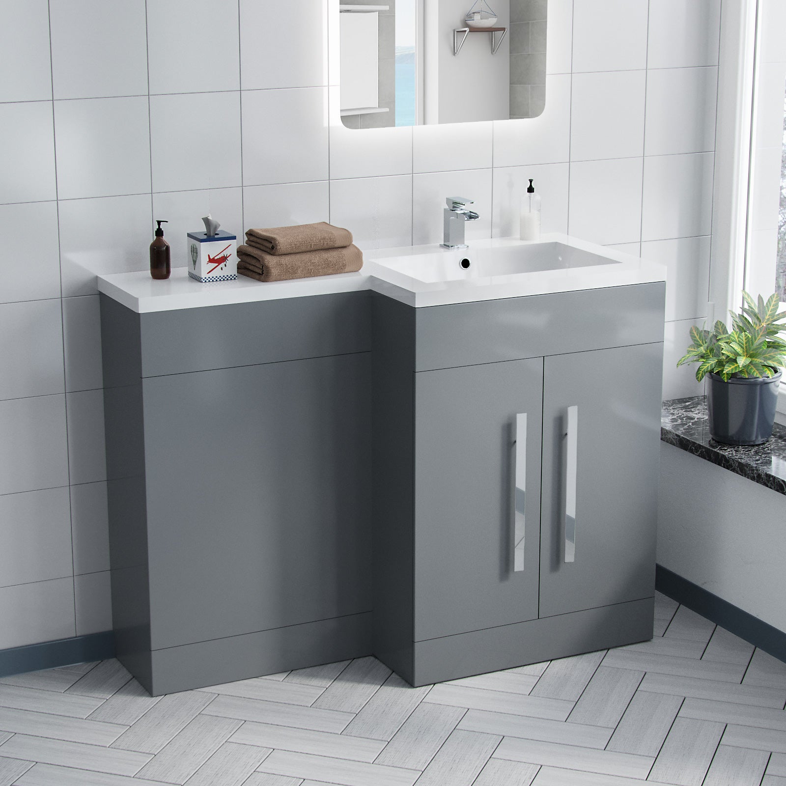 Aric 1100mm Vanity Basin & WC Unit Grey