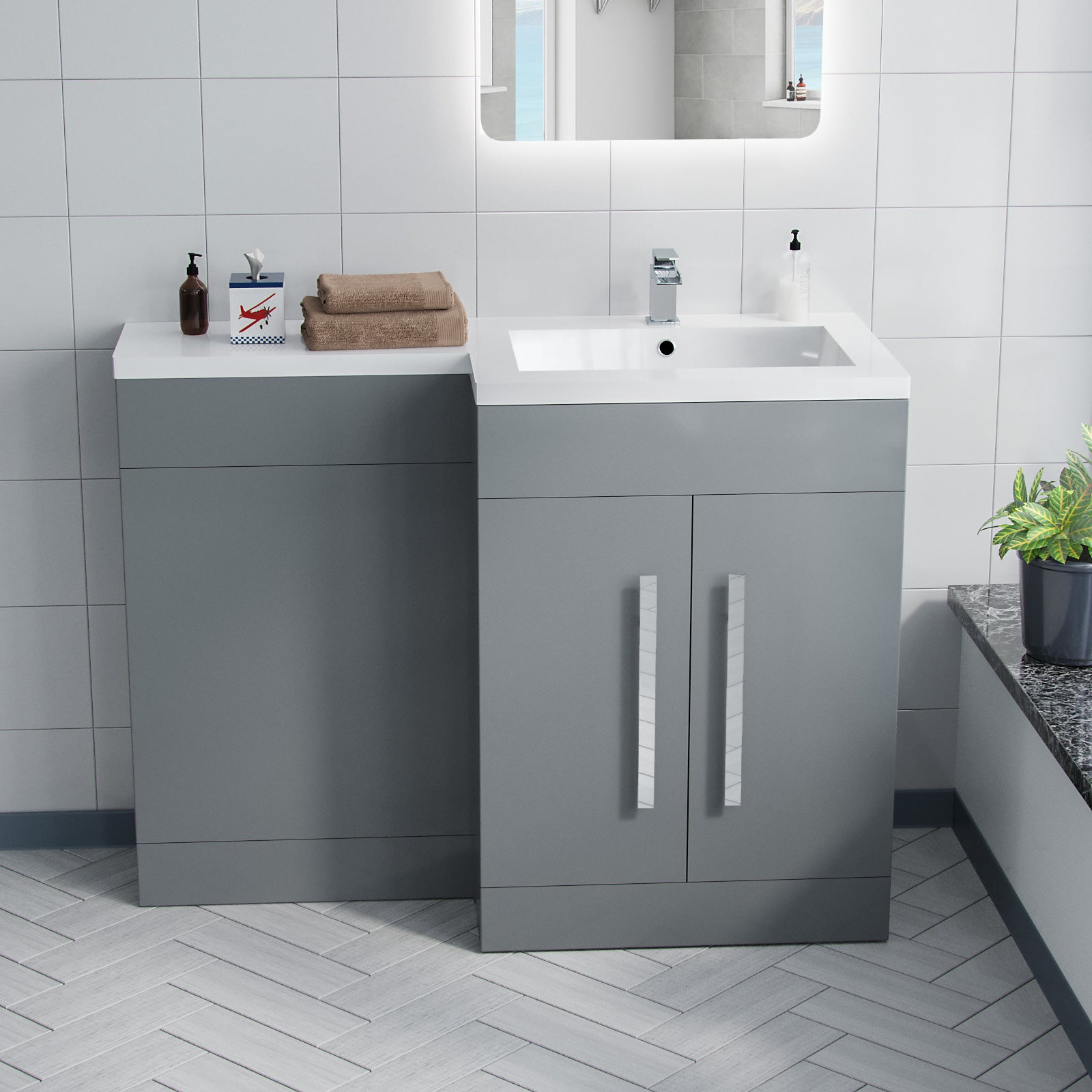 Aric 1100mm Vanity Basin & WC Unit Grey