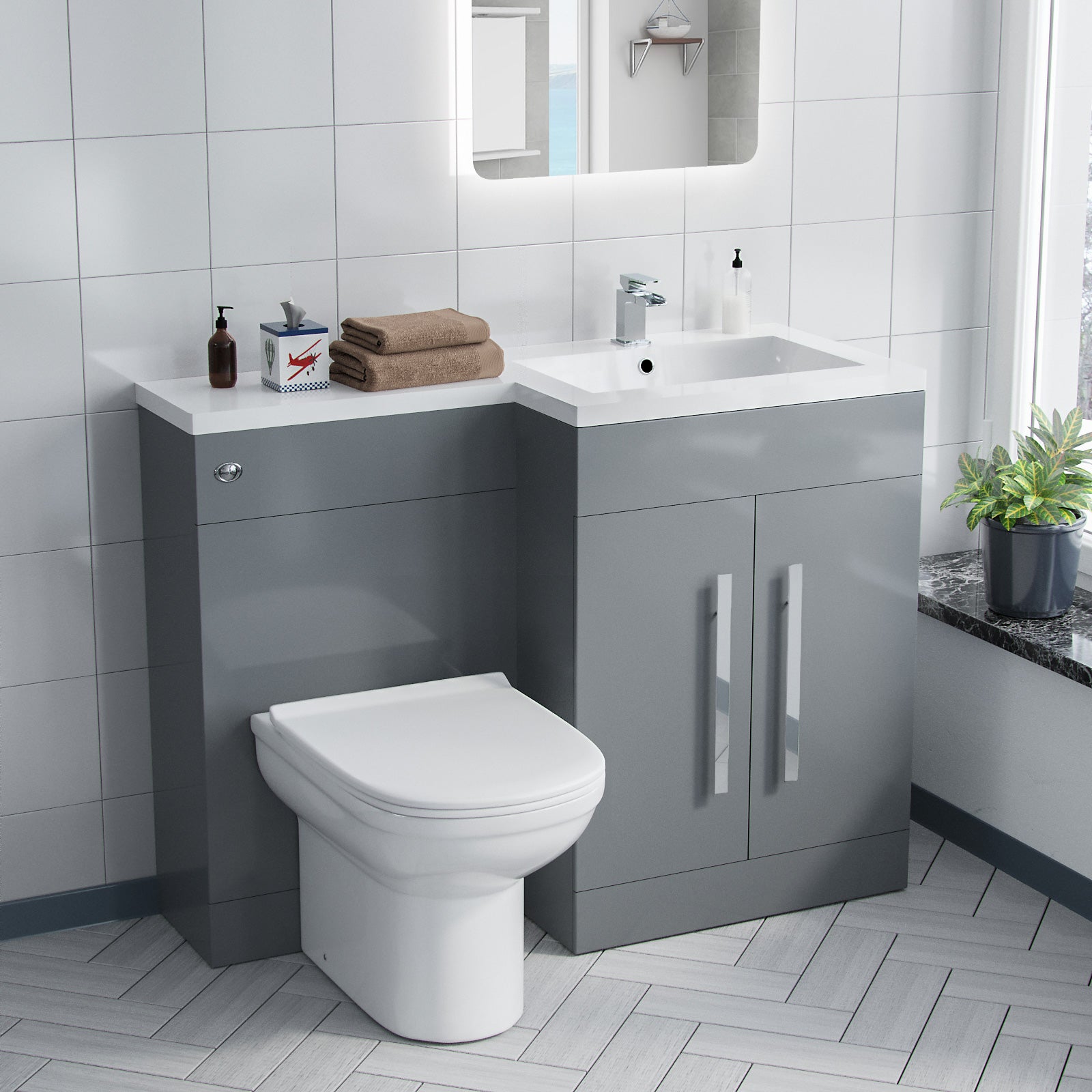 Aric 1100mm Vanity Basin Unit, WC Unit & Elso Back To Wall Toilet Grey