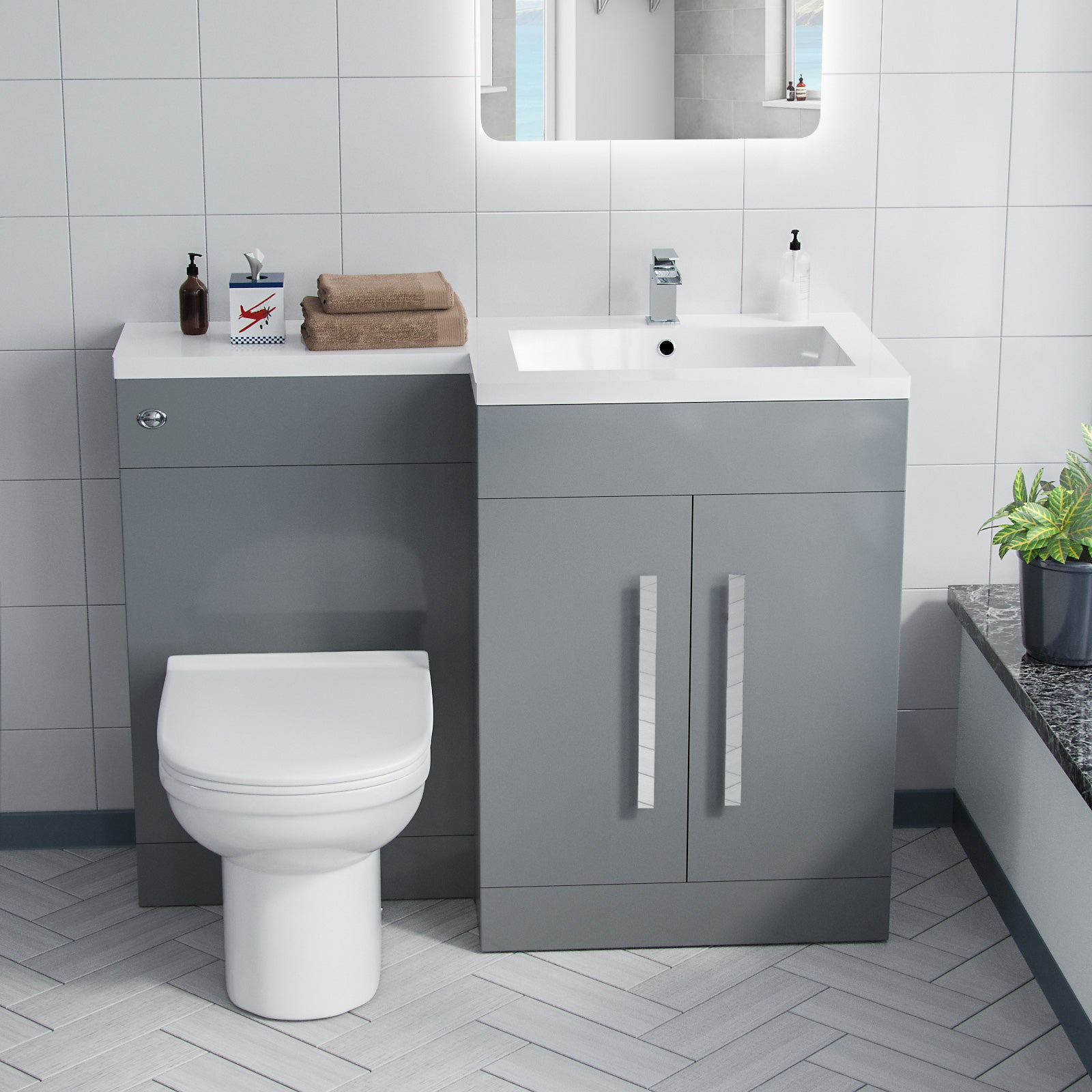 Aric 1100mm Vanity Basin Unit, WC Unit & Elso Back To Wall Toilet Grey