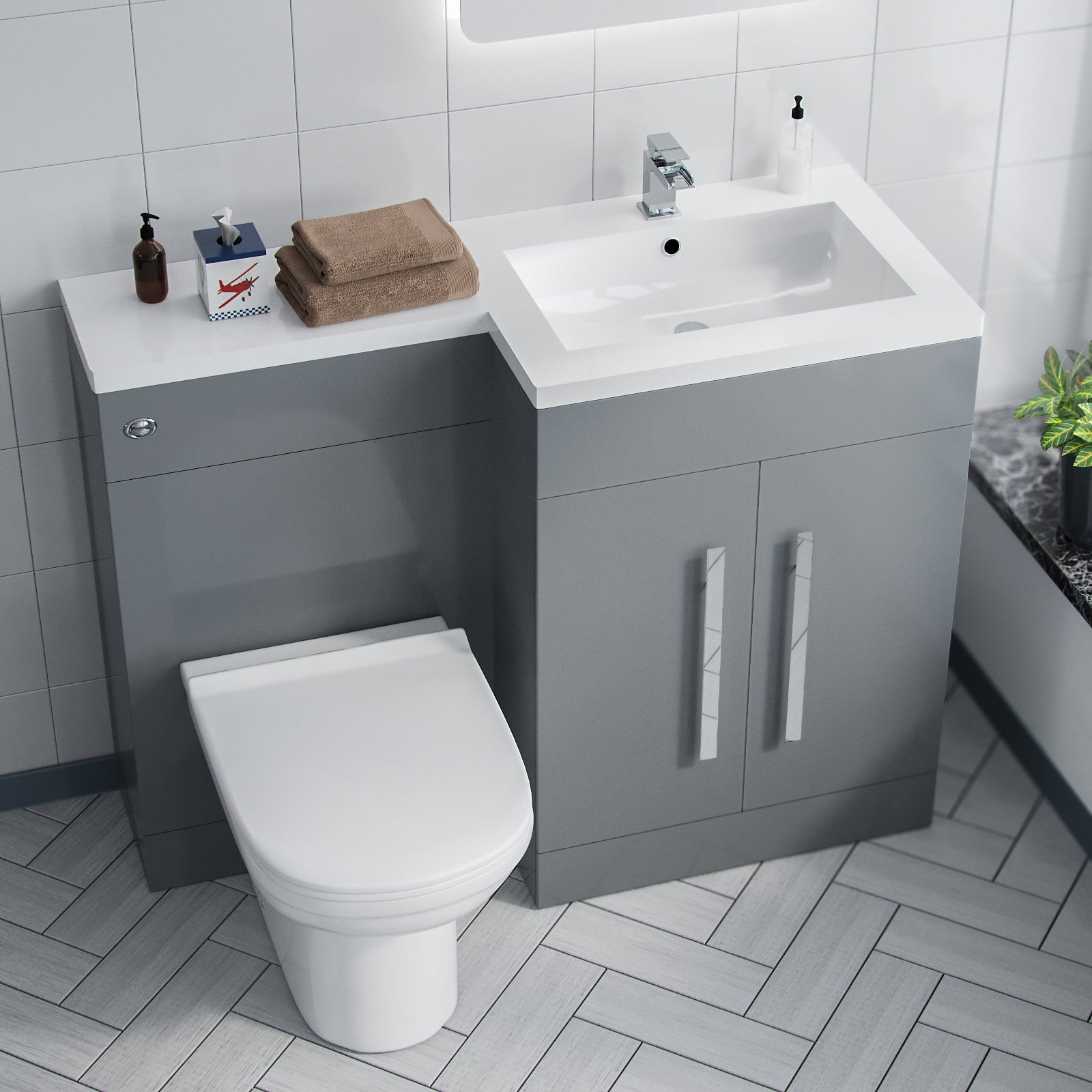 Aric 1100mm Vanity Basin Unit, WC Unit & Elso Back To Wall Toilet Grey