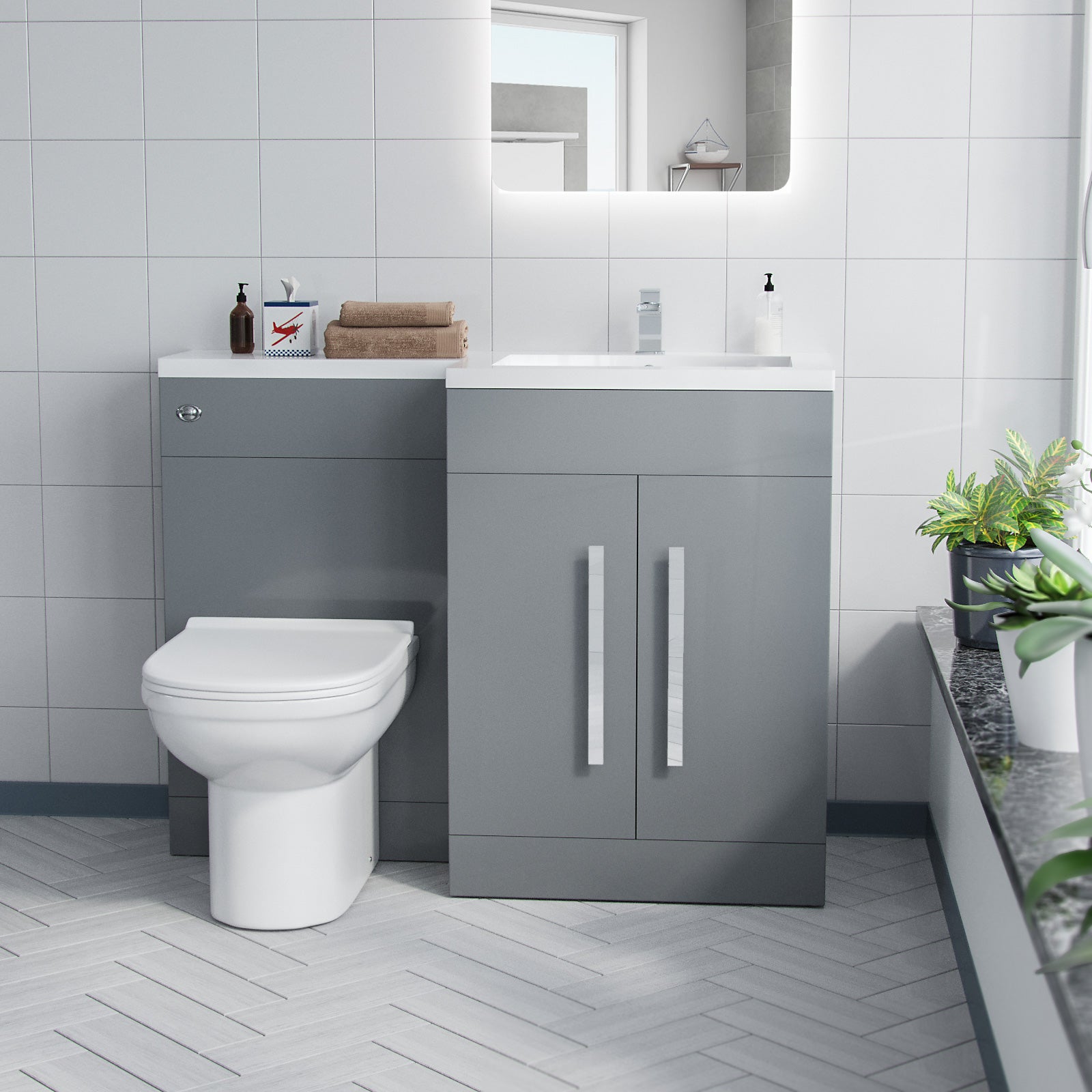 Aric 1100mm Vanity Basin Unit, WC Unit & Elso Back To Wall Toilet Grey