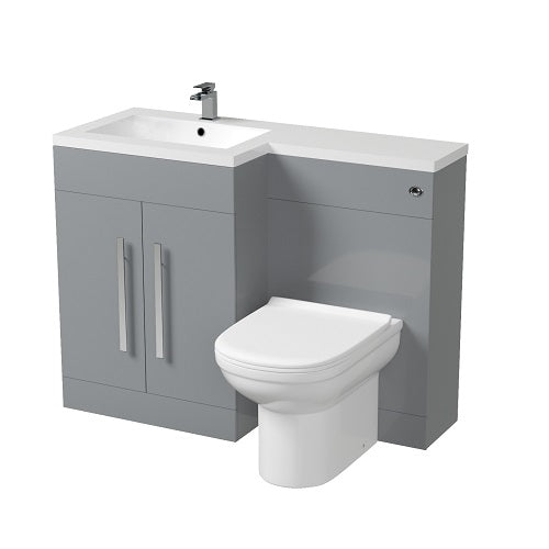 Aric RH 1100mm Flat Pack Vanity Basin Unit, WC Unit & Elso Back To Wall Toilet Grey