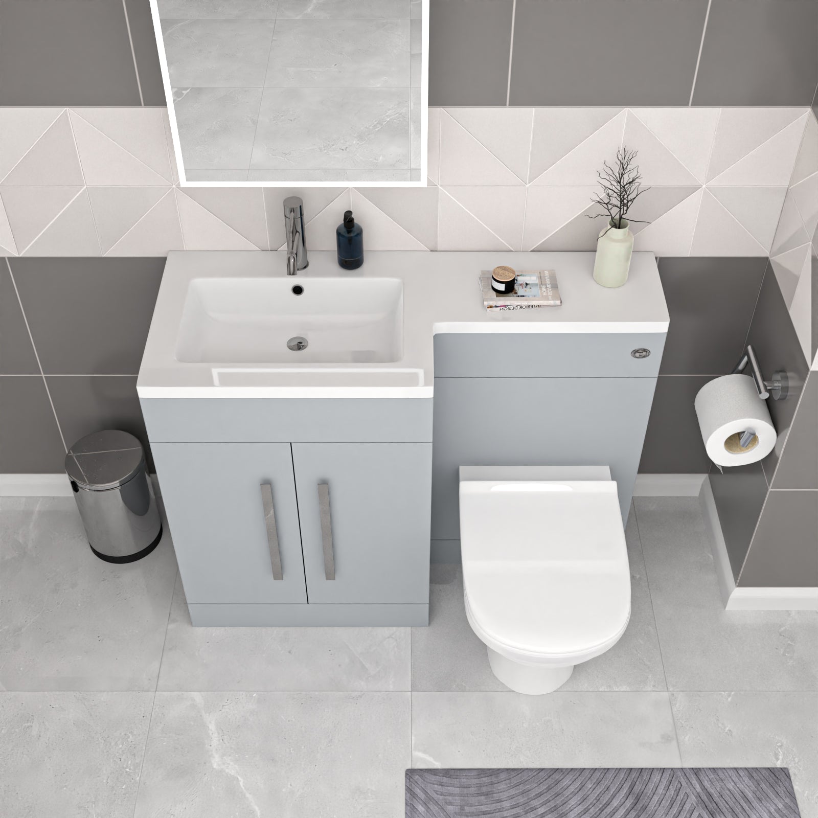 Nes Home Matte Grey 1100mm LH Vanity WC Unit & Modern BTW Toilet Flat Pack