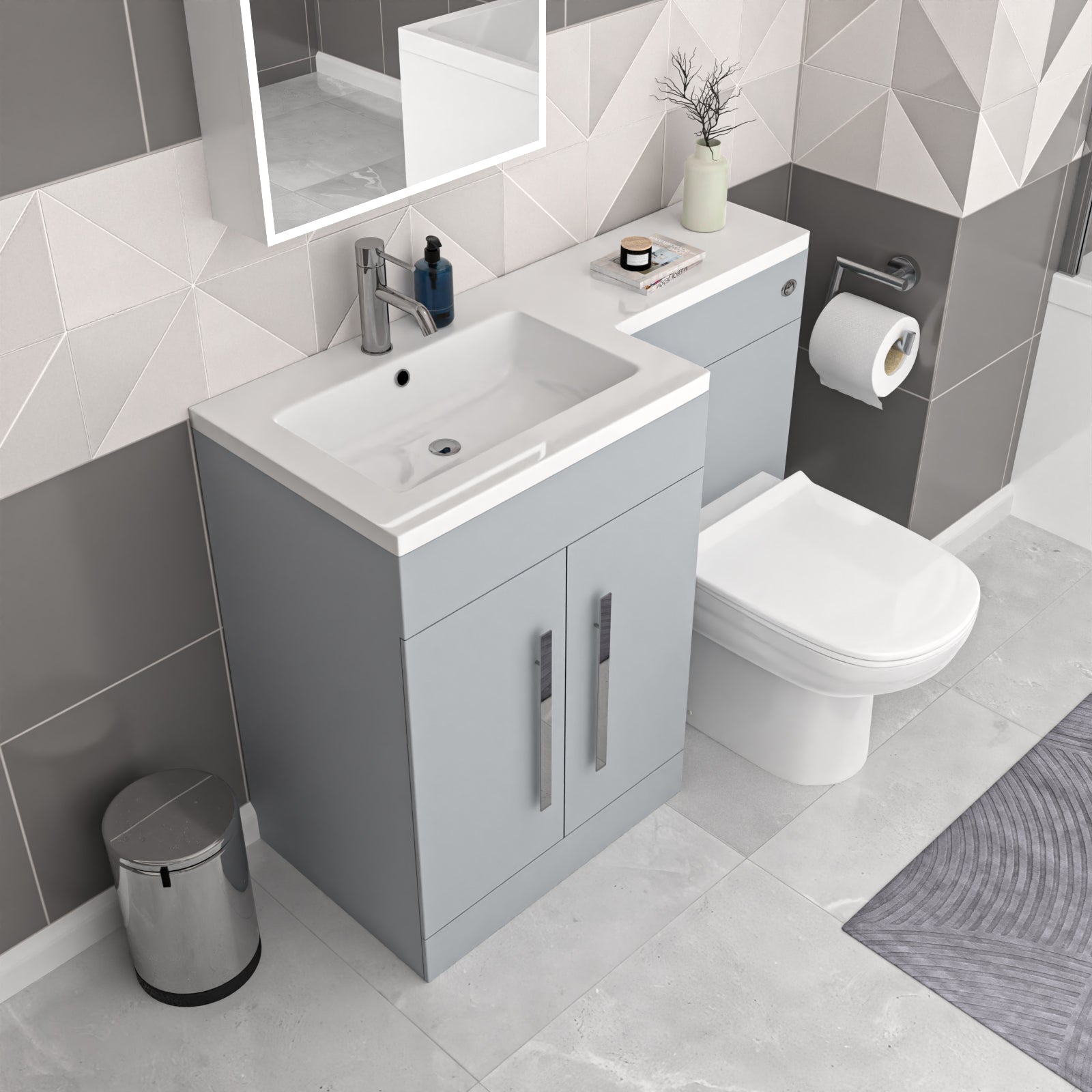 Nes Home Matte Grey 1100mm LH Vanity WC Unit & Modern BTW Toilet Flat Pack