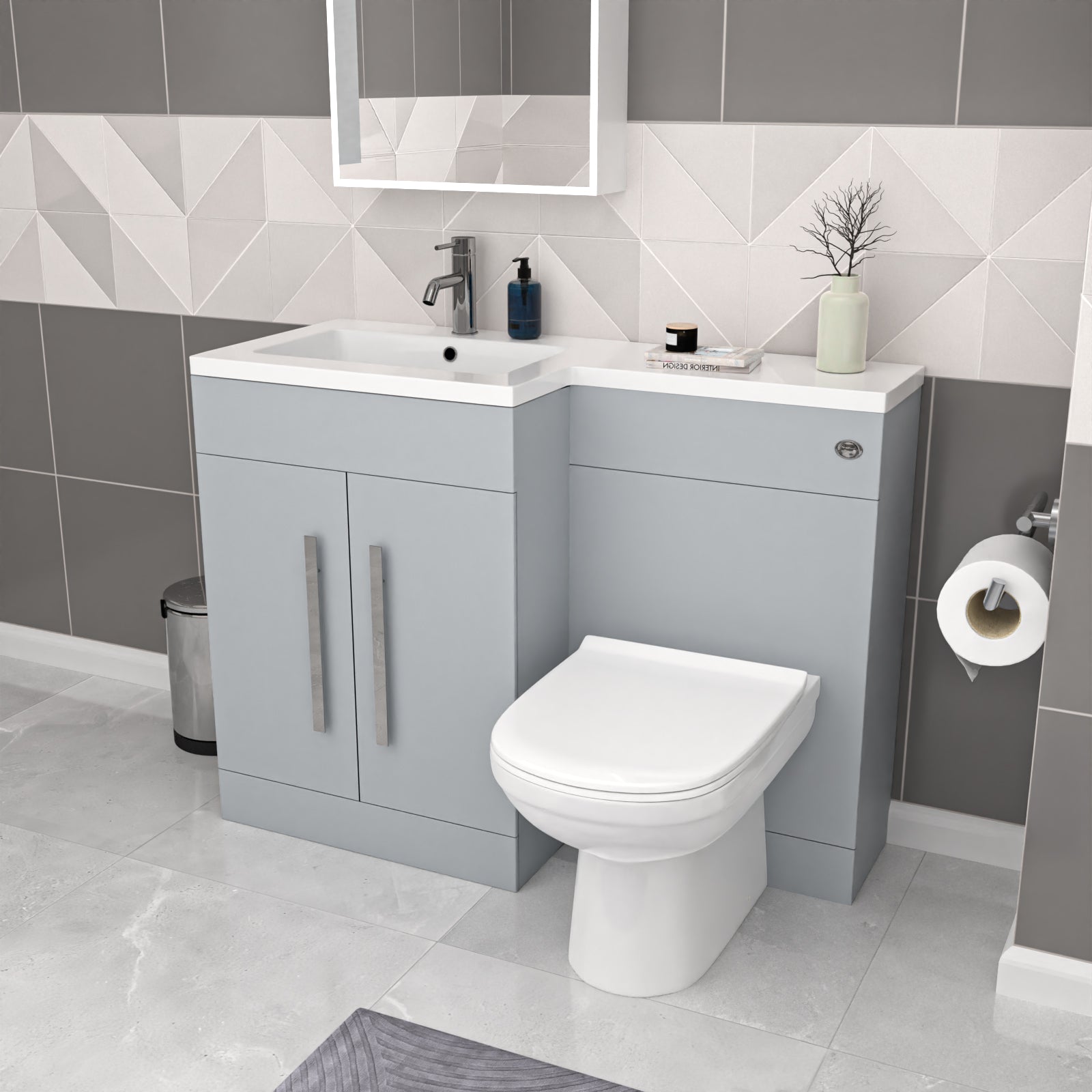 Nes Home Matte Grey 1100mm LH Vanity WC Unit & Modern BTW Toilet Flat Pack
