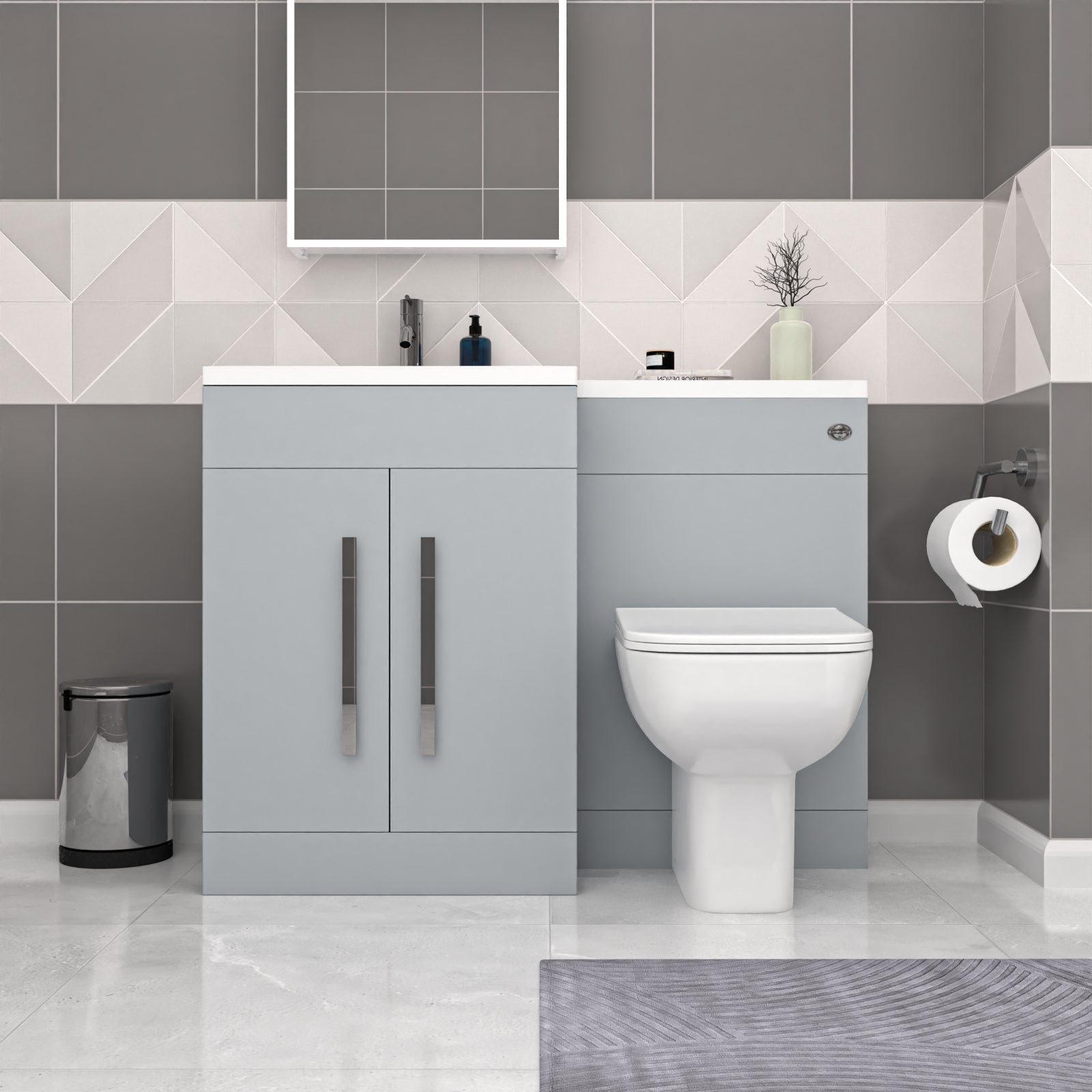 Aric Matte Grey LH Vanity Cabinet Basin Sink 1100mm & BTW WC Toilet Flat Pack