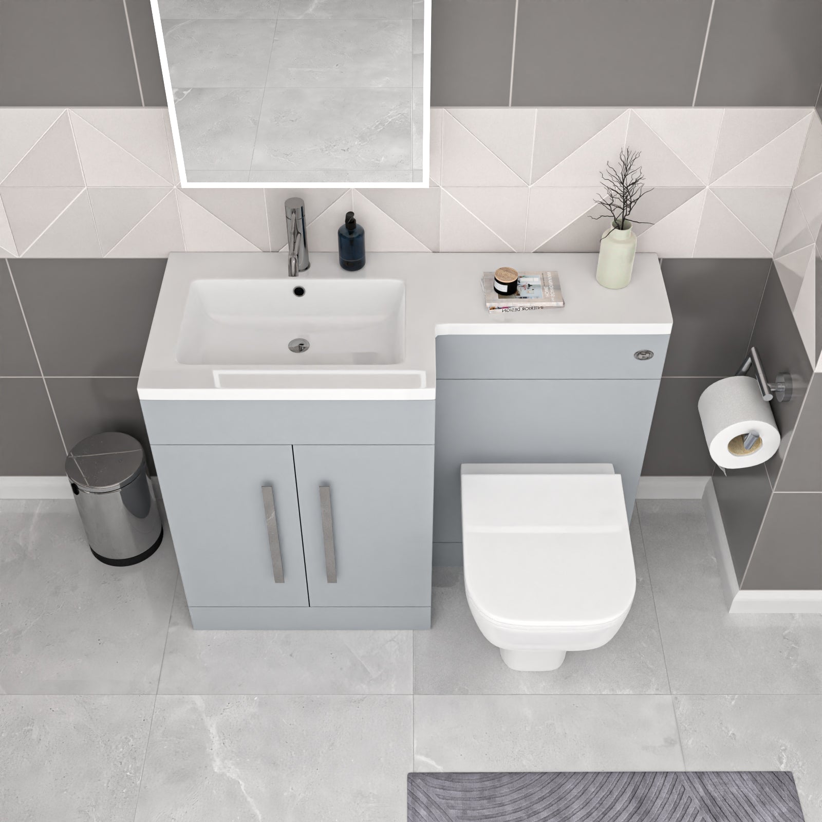 Aric Matte Grey LH 1100mm Basin Vanity Unit & Rimless BTW Toilet Flat Pack