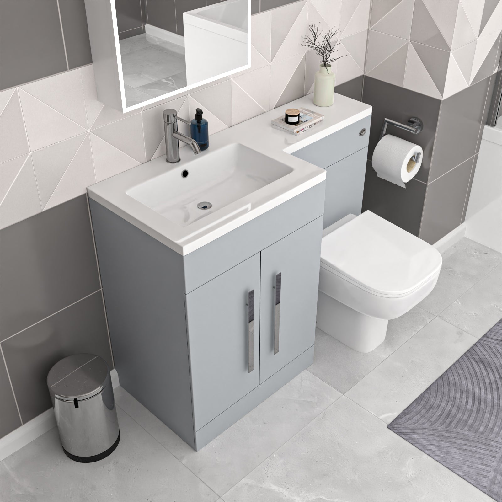 Aric Matte Grey LH 1100mm Basin Vanity Unit & Rimless BTW Toilet Flat Pack