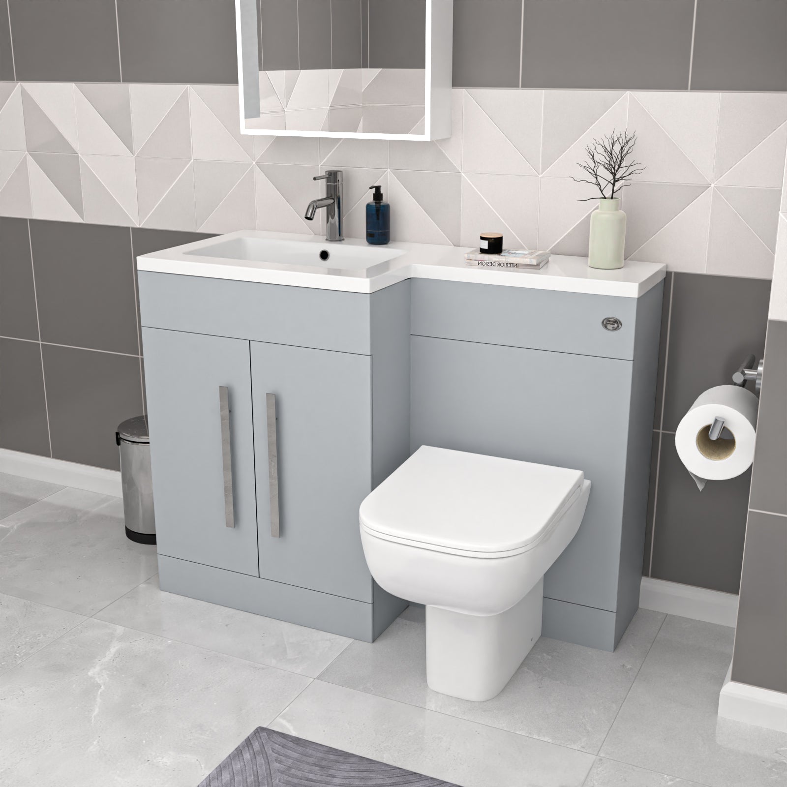 Aric Matte Grey LH 1100mm Basin Vanity Unit & Rimless BTW Toilet Flat Pack